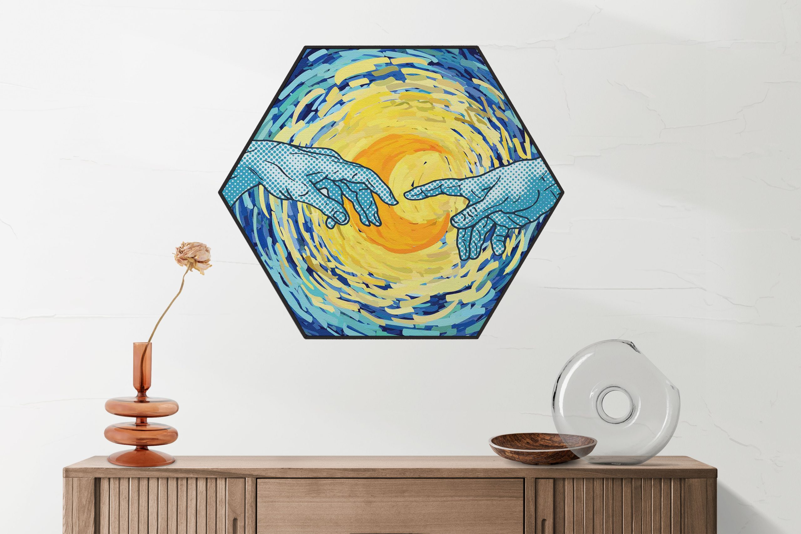 Akoestisch Schilderij Scandinavisch Wit met Goudkleurig Element Hexagon Template Hexagon abstract 35 2 scaled 1