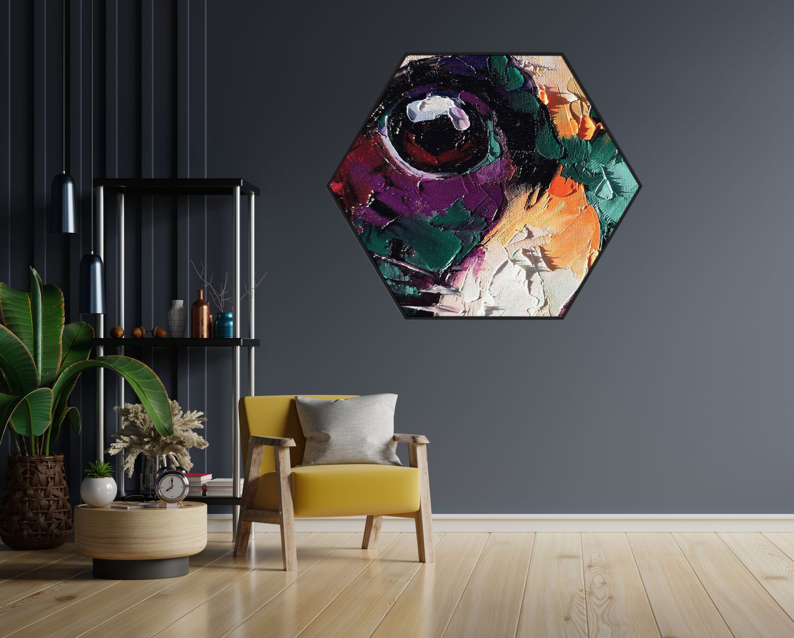 Akoestisch Schilderij Geschilderde Dierenkop in Kleur Hexagon Template Hexagon abstract 42 1 scaled 1