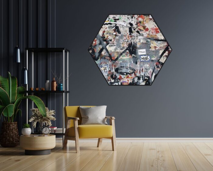 Akoestisch Schilderij Scandinavisch Wit met Goudkleurig Element Hexagon Template Hexagon abstract 50 1 scaled 1