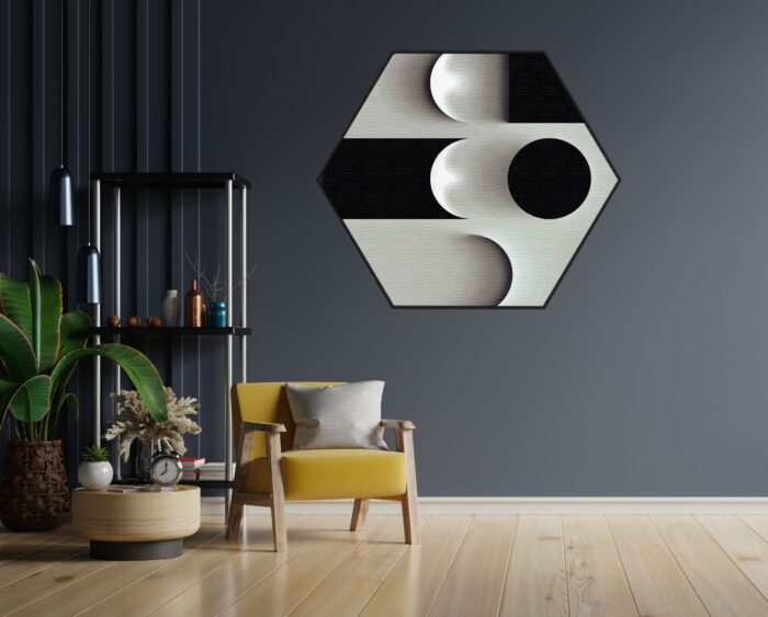 Akoestisch Schilderij Scandinavisch Wit met Zwart Element 02 Hexagon Template Hexagon abstract 62 1 scaled 1