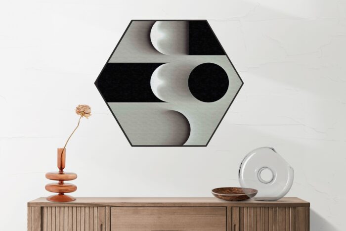 Akoestisch Schilderij Scandinavisch Wit met Zwart Element 02 Hexagon Template Hexagon abstract 62 2 scaled 1