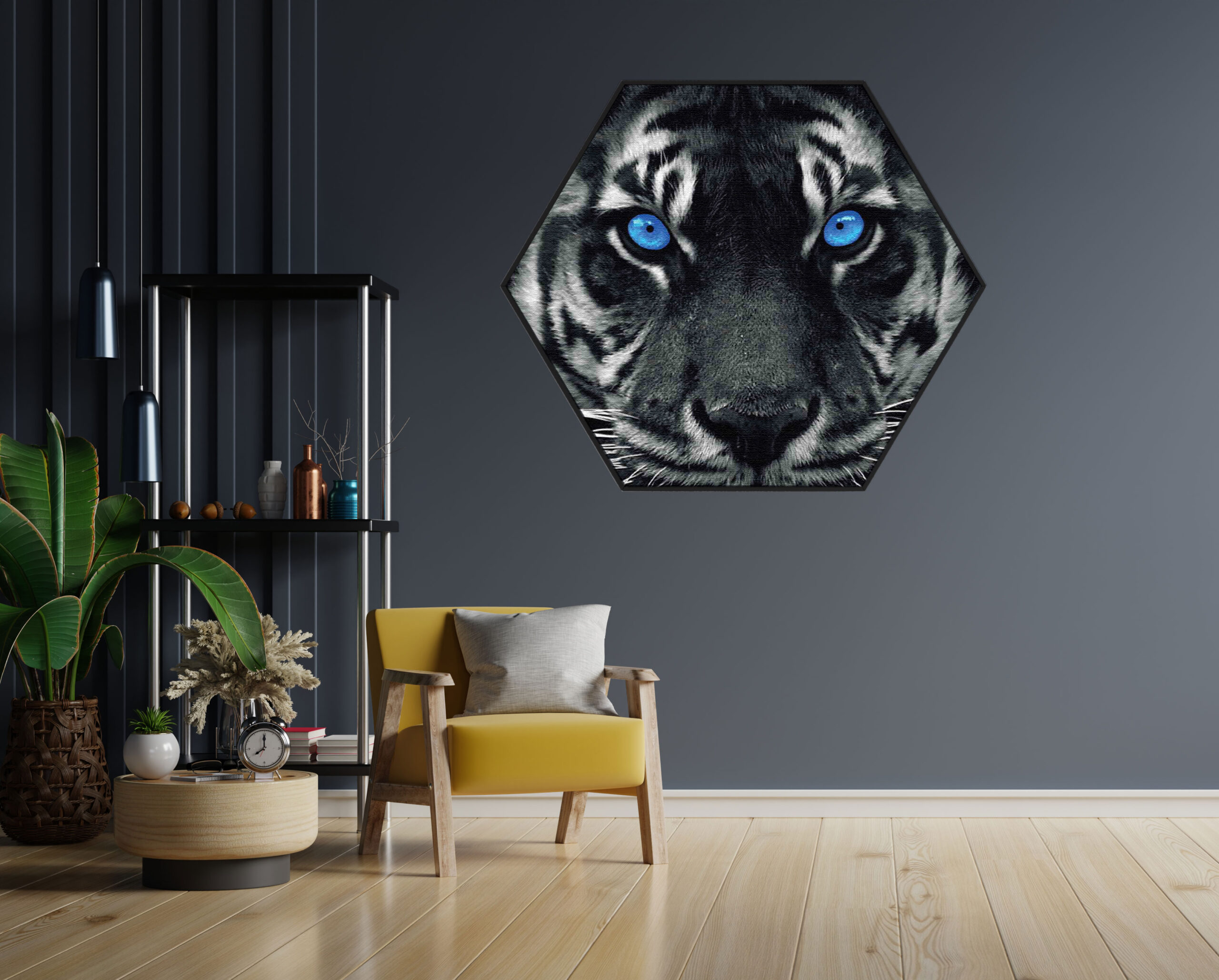 Akoestisch Schilderij Lion With Blue Eyes Hexagon Template Hexagon dieren 42 1 scaled 1