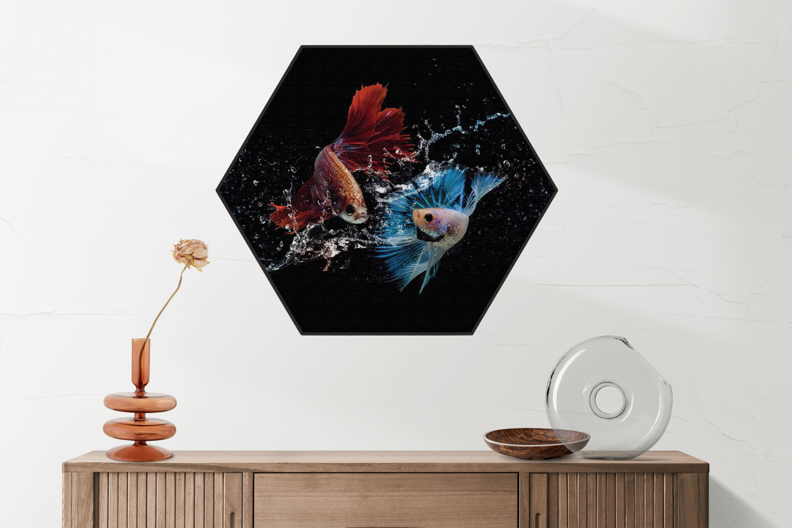 Akoestisch Schilderij Twain Betta Fishes Hexagon Template Hexagon dieren 68 2 scaled 1