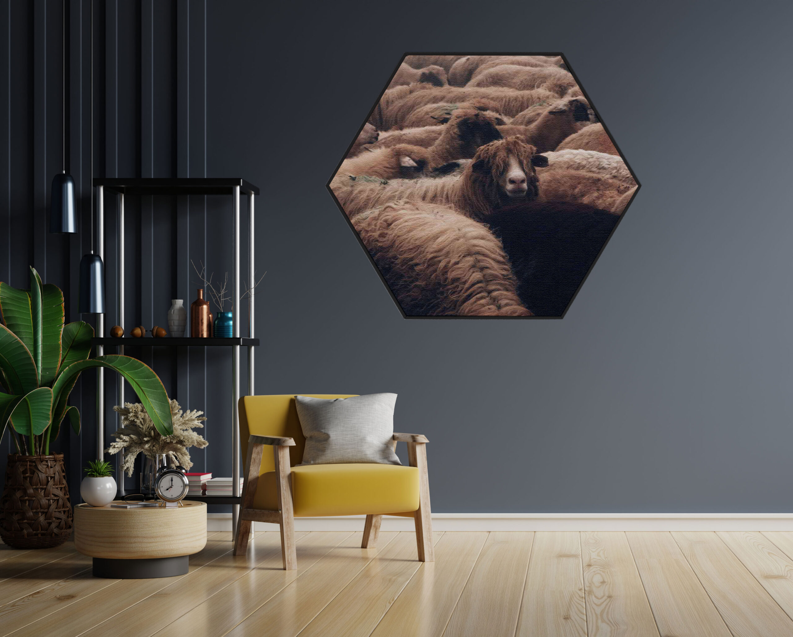 Akoestisch Schilderij Kudde Schapen Hexagon Template Hexagon dieren 8 1 scaled 1