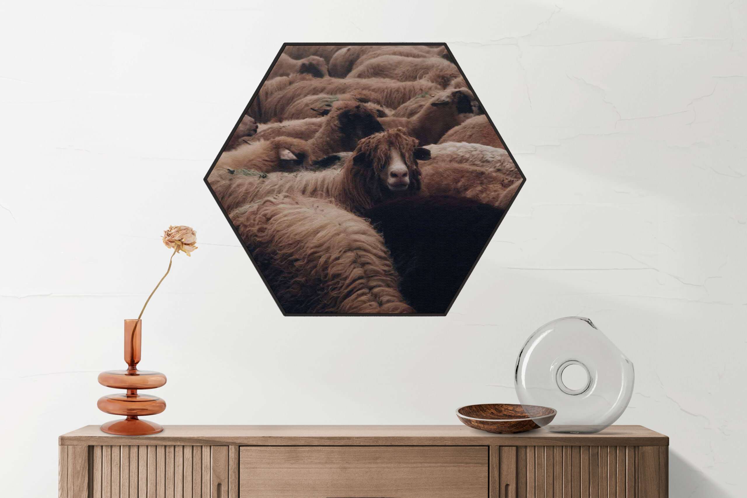 Akoestisch Schilderij Kudde Schapen Hexagon Template Hexagon dieren 8 2 scaled 1