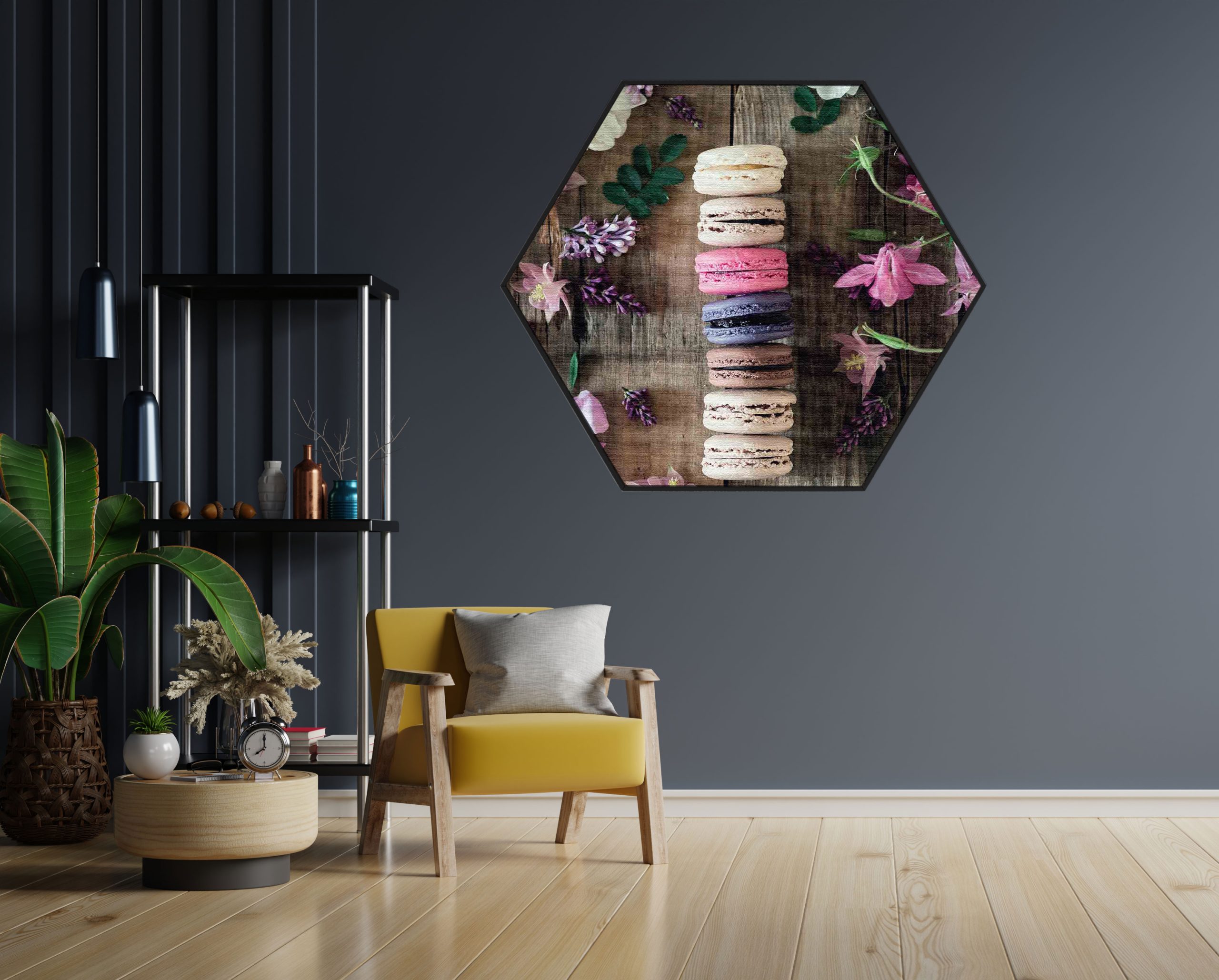 Akoestisch Schilderij Macarons op Bloemen Tafel Hexagon Template Hexagon eten en drinken 22 1 scaled 1