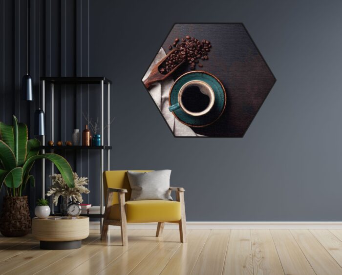Akoestisch Schilderij Koffiebonen met Kop koffie Hexagon Template Hexagon eten en drinken 41 1 scaled 1