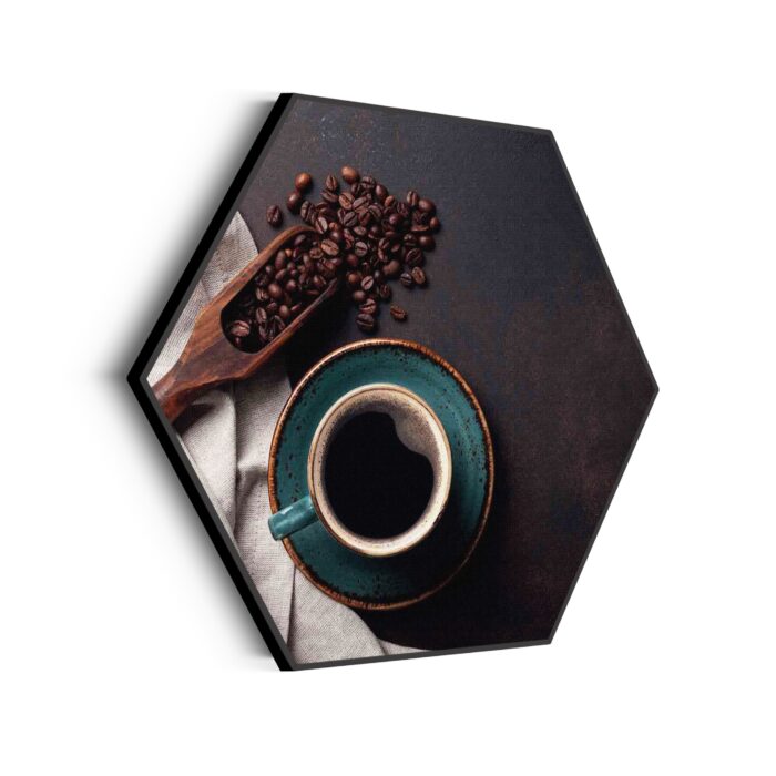Akoestisch Schilderij Koffiebonen met Kop koffie Hexagon Template Hexagon eten en drinken 41 scaled 1