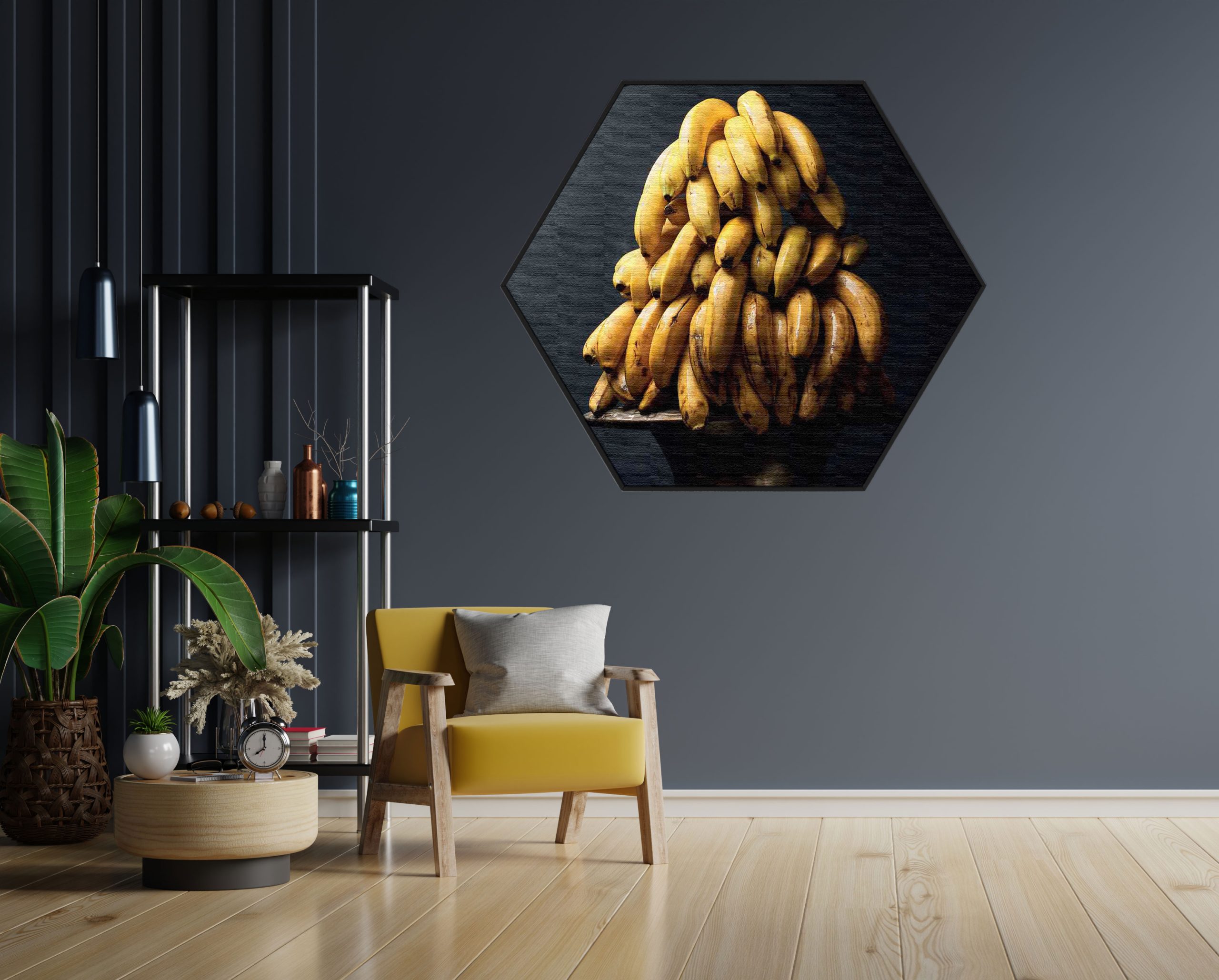 Akoestisch Schilderij Tros Bananen Schaal Hexagon Template Hexagon eten en drinken 73 1 scaled 1