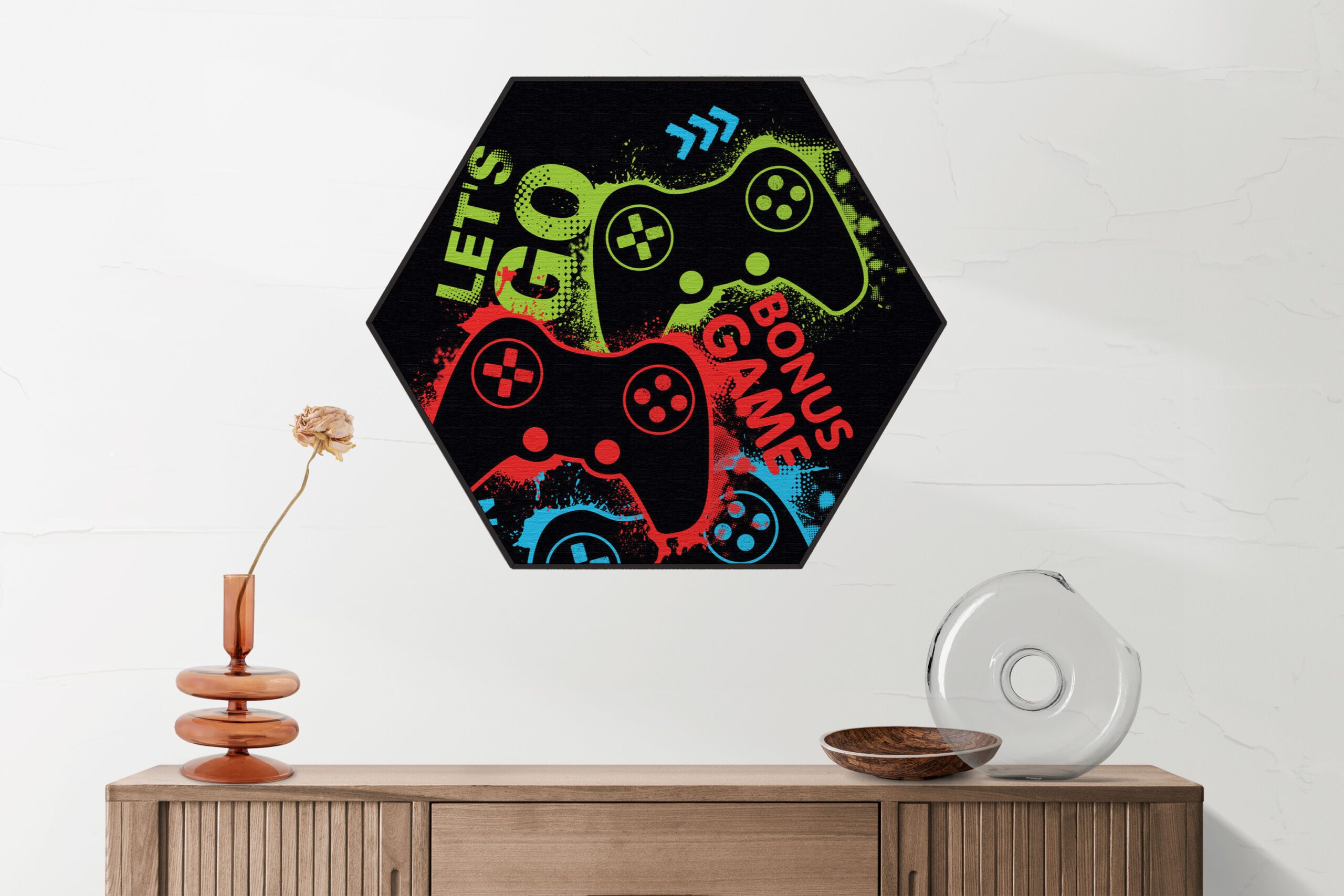 Akoestisch Schilderij Let's Game Hexagon Template Hexagon gaming en spel 17 1 1 scaled 1