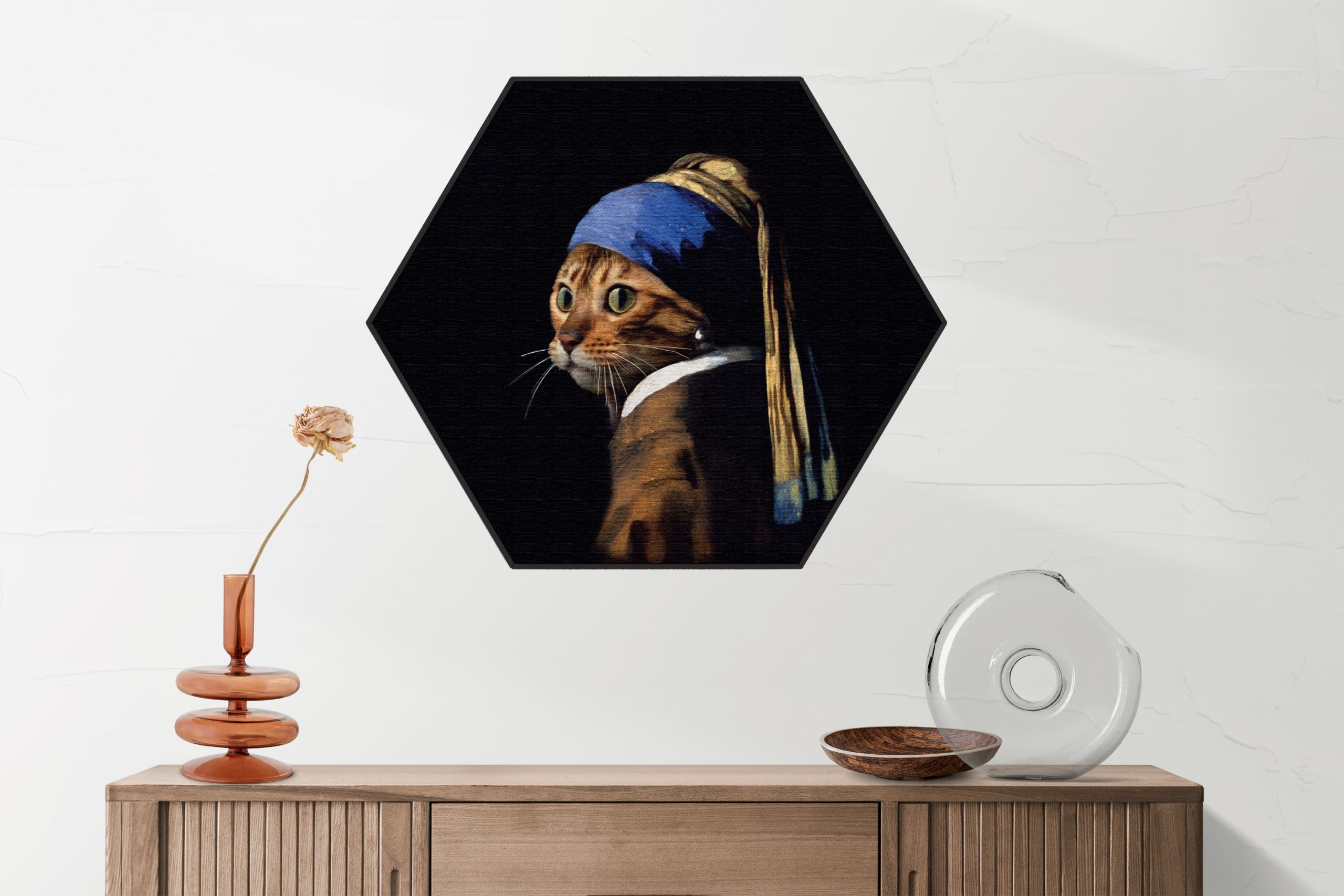 Akoestisch Schilderij Menselijke Kat Als Meisje Met De Parel Hexagon Template Hexagon ironisch 11 1 1 scaled 1