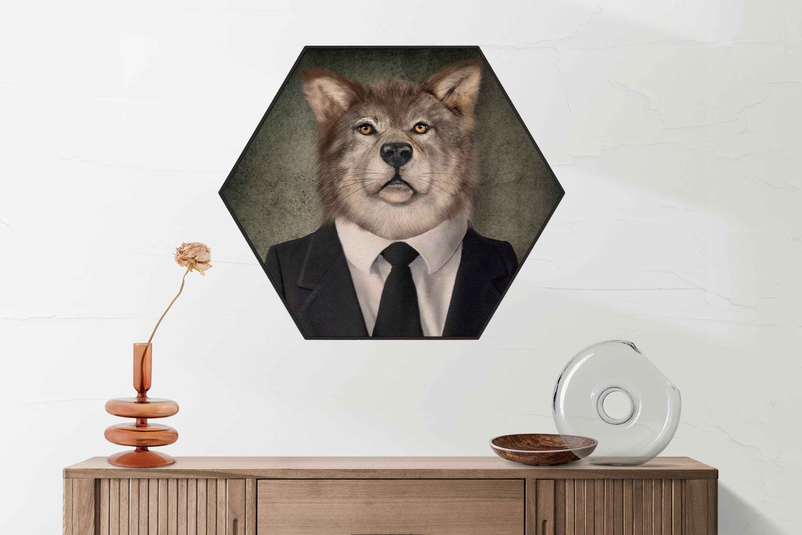 Akoestisch Schilderij Menselijke Vos In Casual Pak Hexagon Template Hexagon ironisch 5 1 1 scaled 1
