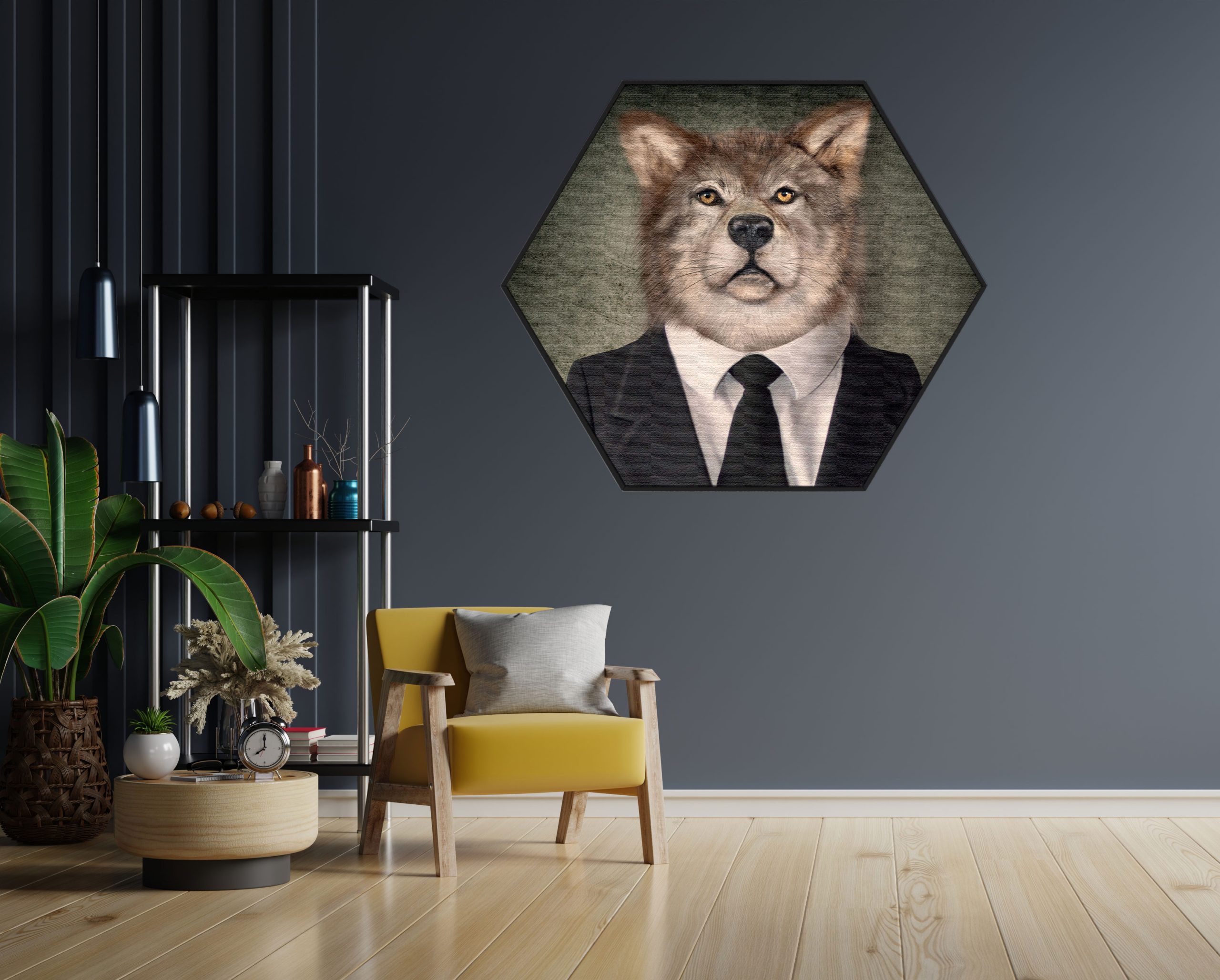 Akoestisch Schilderij Menselijke Vos In Casual Pak Hexagon Template Hexagon ironisch 5 1 scaled 1