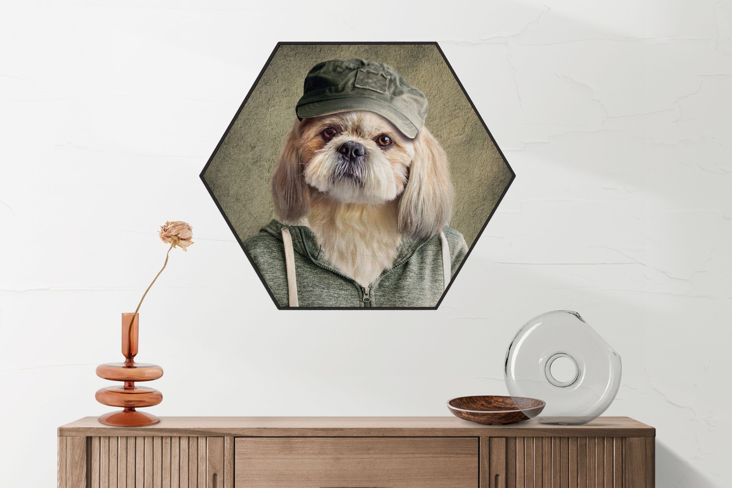 Akoestisch Schilderij Menselijke Hond Met Pet Hexagon Template Hexagon ironisch 8 1 scaled 1