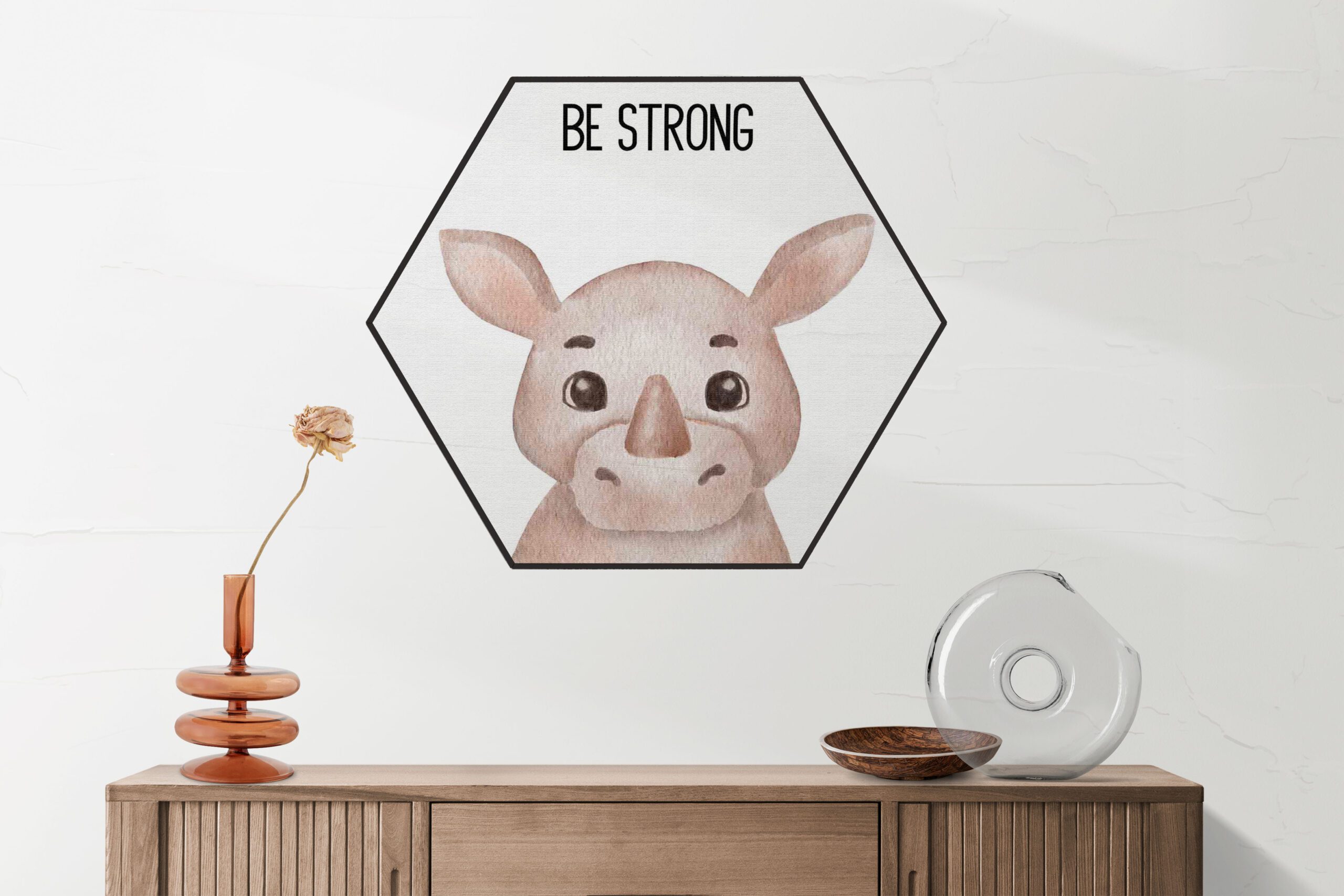 Akoestisch Schilderij Be Strong Neushoorntje Hexagon Template Hexagon kinderen 12 1 1 scaled 1