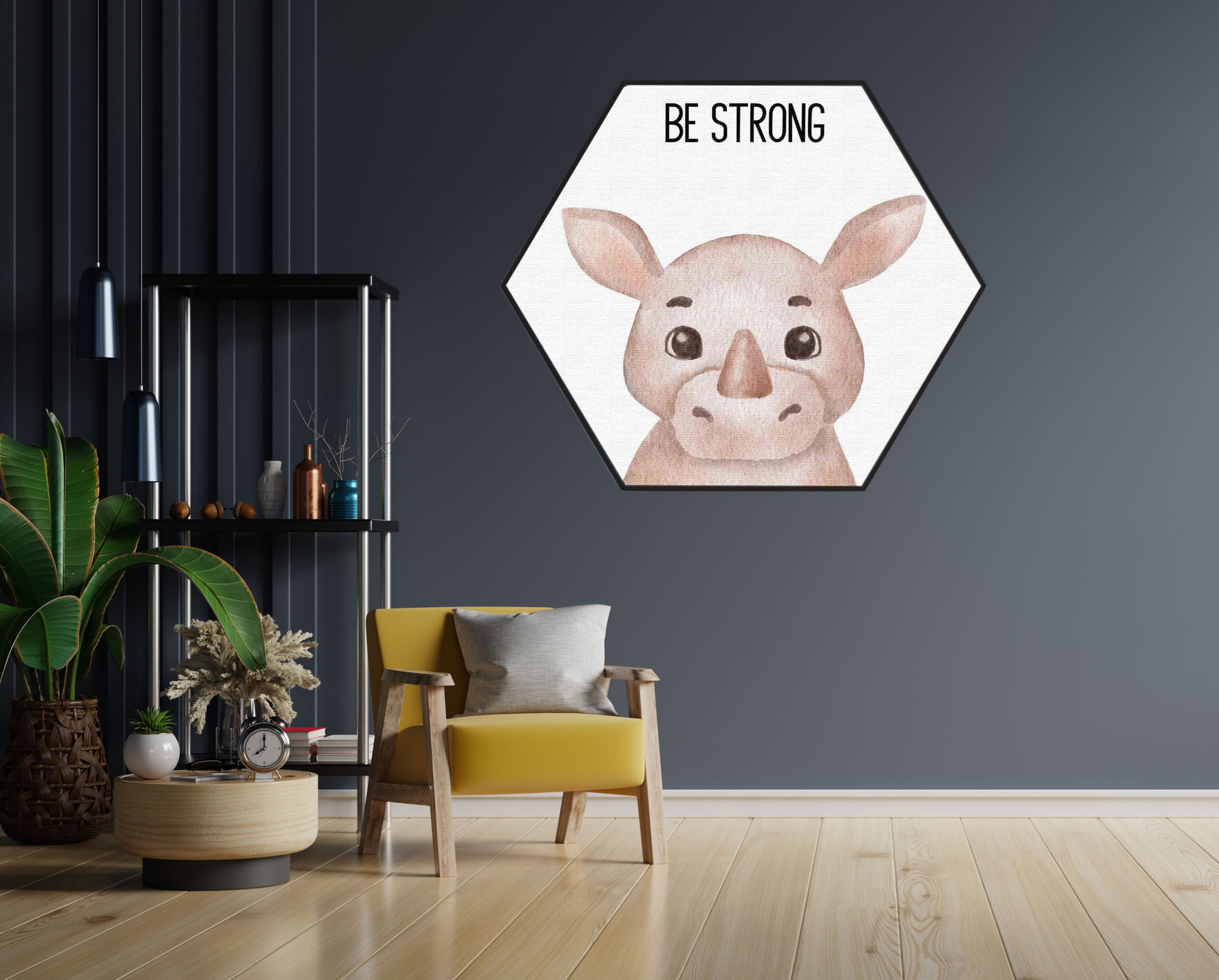 Akoestisch Schilderij Be Strong Neushoorntje Hexagon Template Hexagon kinderen 12 1 scaled 1