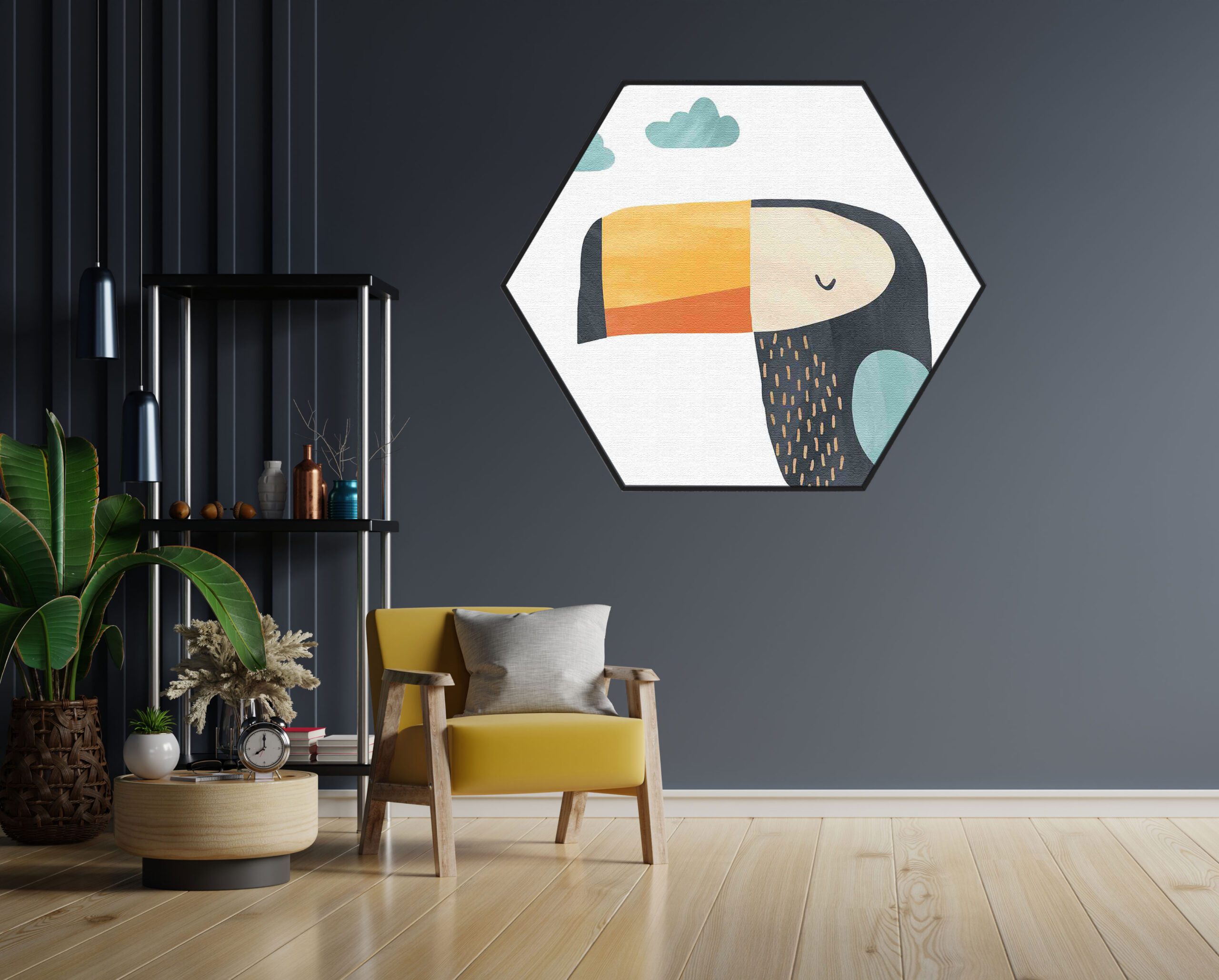 Akoestisch Schilderij Toekan in de wolken Hexagon Template Hexagon kinderen 30 1 scaled 1