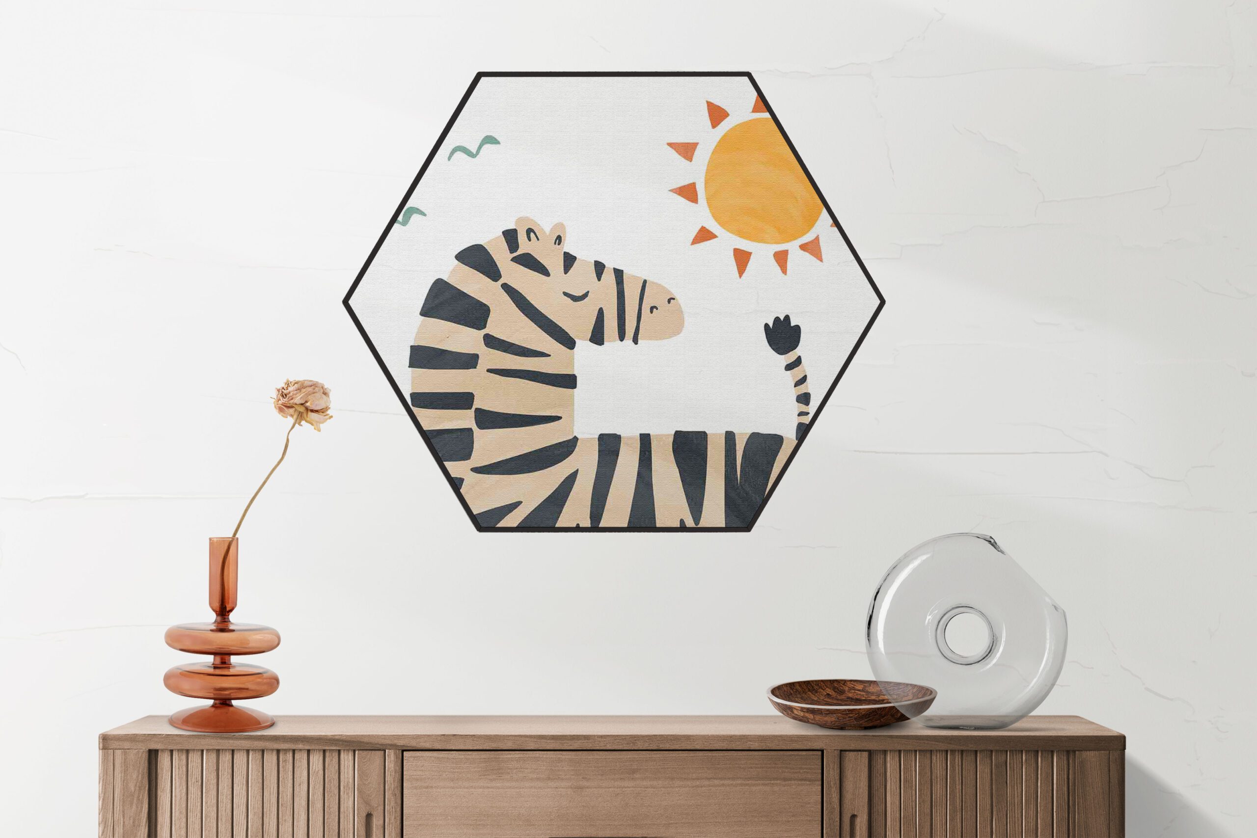 Akoestisch Schilderij Zebrapaardje in het zonnetje Hexagon Template Hexagon kinderen 31 1 scaled 1