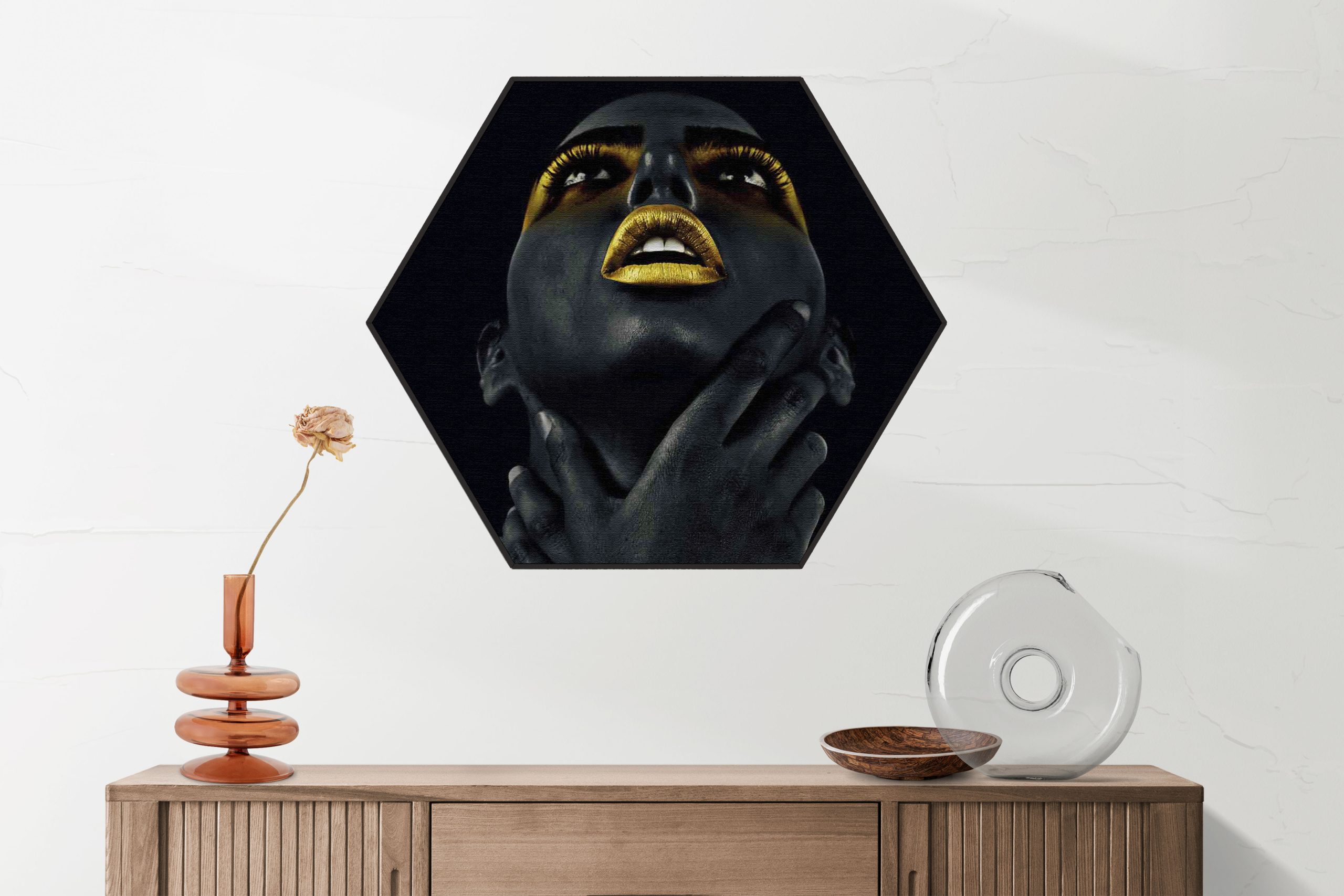 Akoestisch Schilderij Dame Gouden Make up Hexagon Template Hexagon lifestyle 10 2 scaled 1