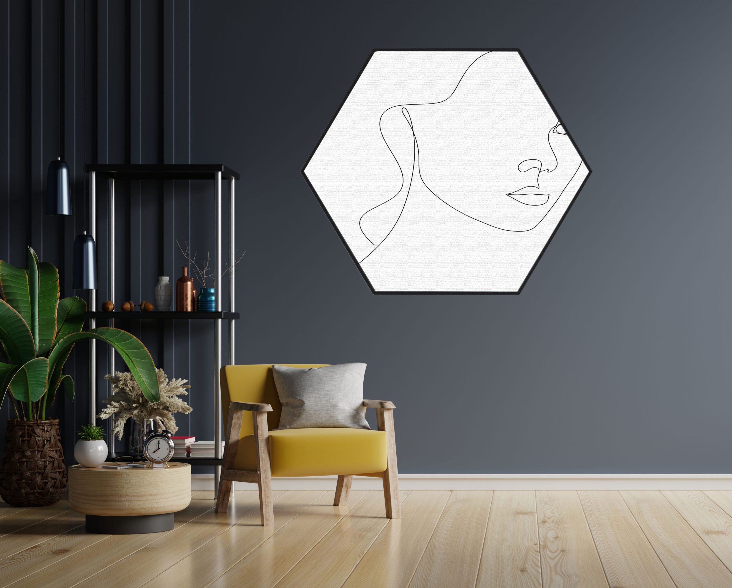 Akoestisch Schilderij Dame Gouden Make up Hexagon Template Hexagon lifestyle 11 1 scaled 1