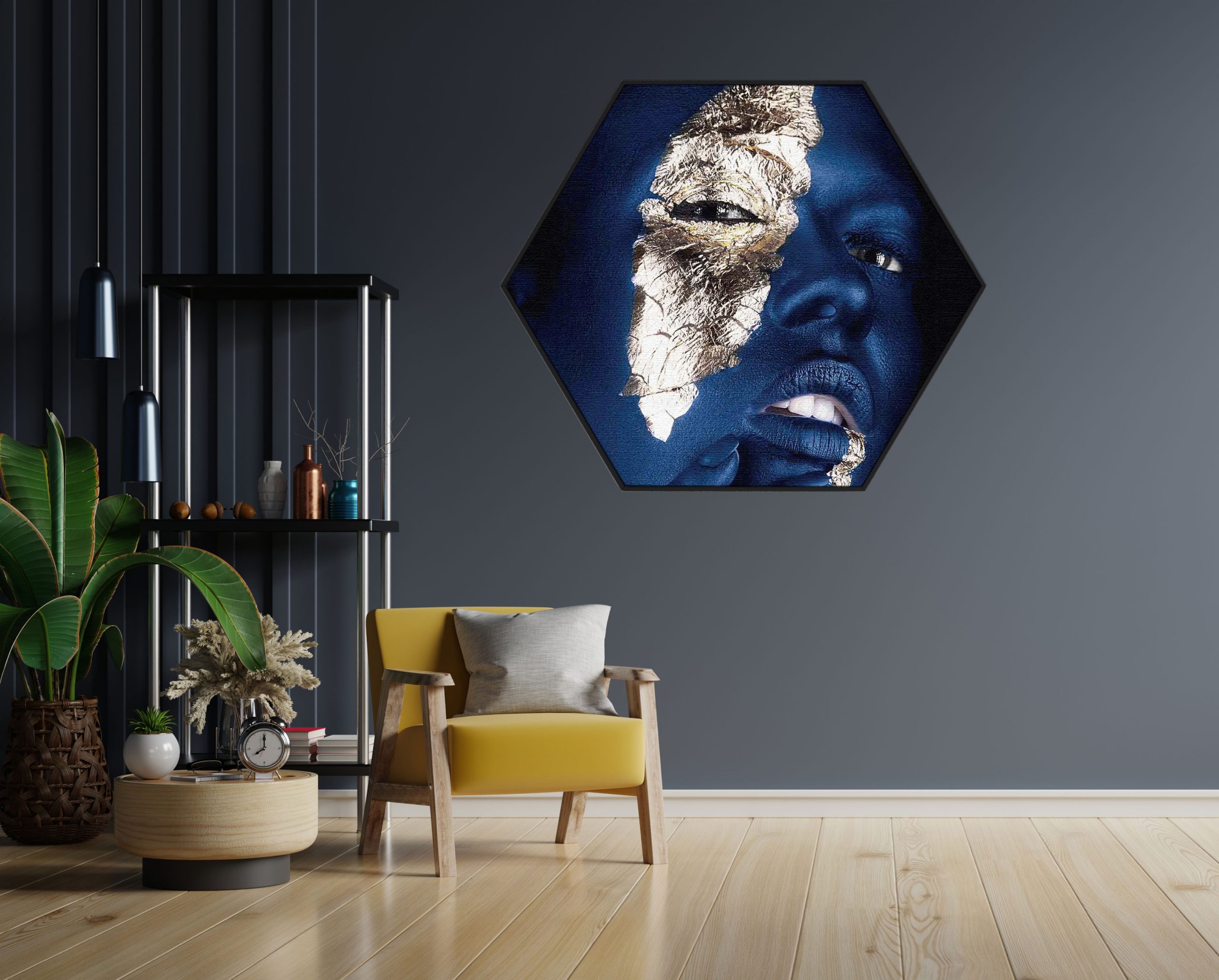 Akoestisch Schilderij Dame Gouden Make up Hexagon Template Hexagon lifestyle 13 1 scaled 1