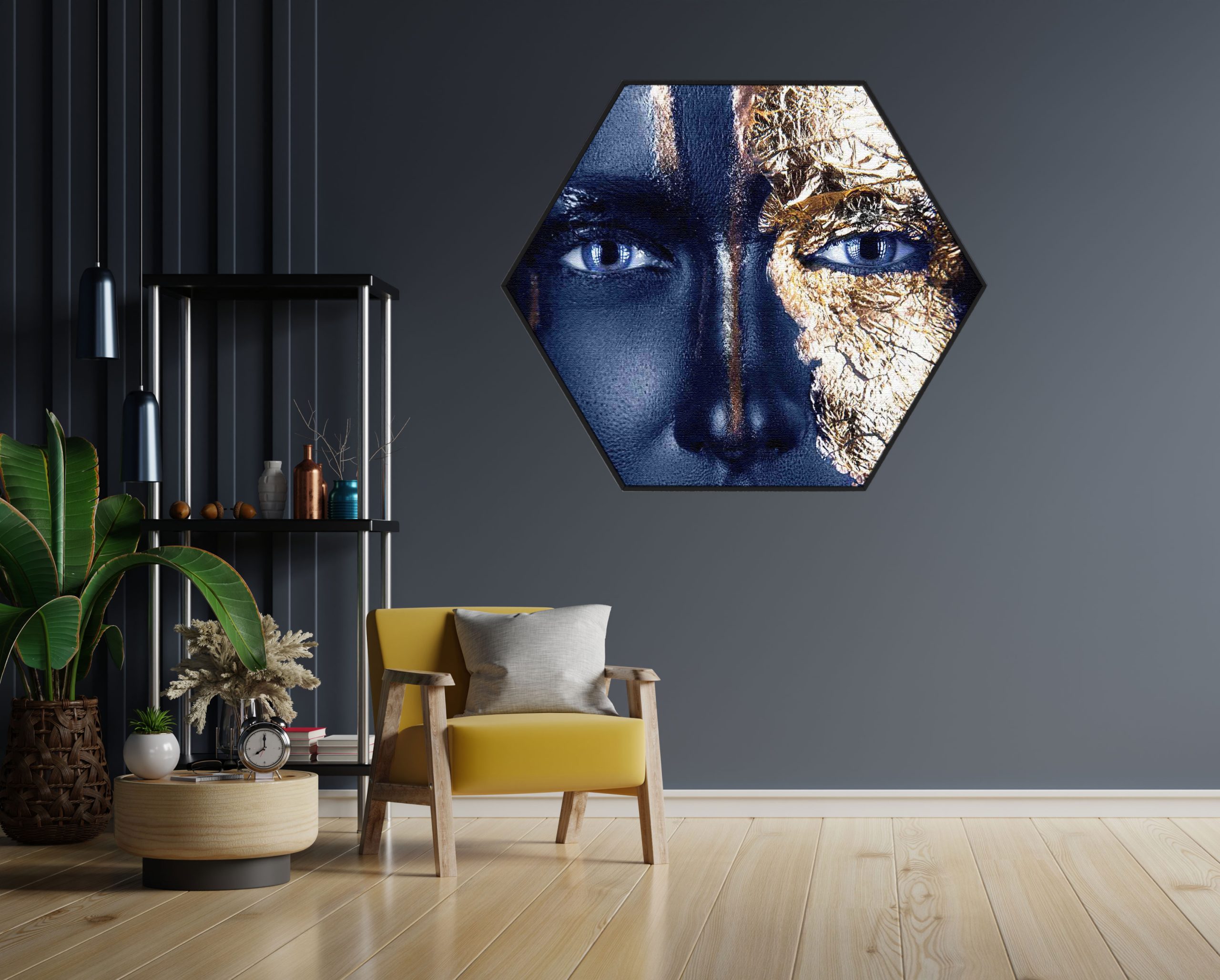 Akoestisch Schilderij Dame Gouden Make up Hexagon Template Hexagon lifestyle 14 1 scaled 1