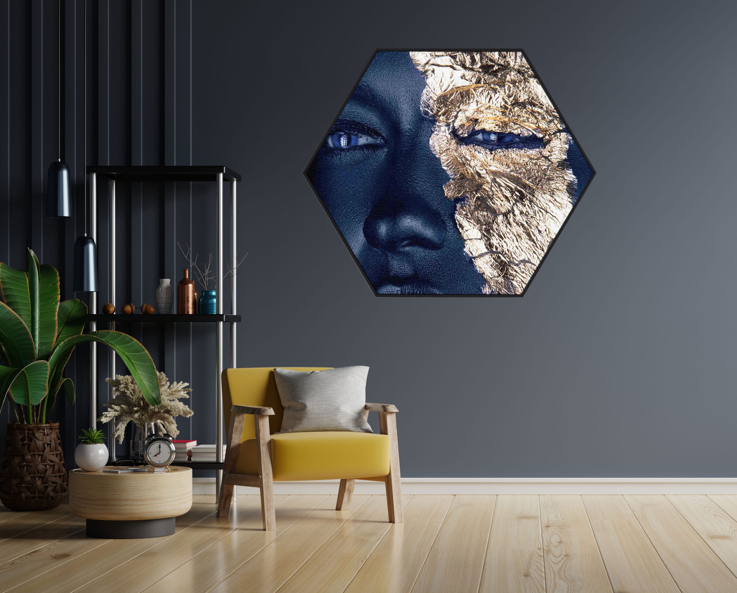 Akoestisch Schilderij Golden Whoman 04 Hexagon Template Hexagon lifestyle 15 1 scaled 1