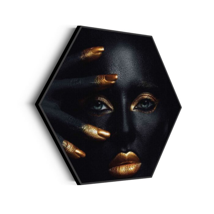 Akoestisch Schilderij Dame Gouden Make up Hexagon Template Hexagon lifestyle 17 scaled 1