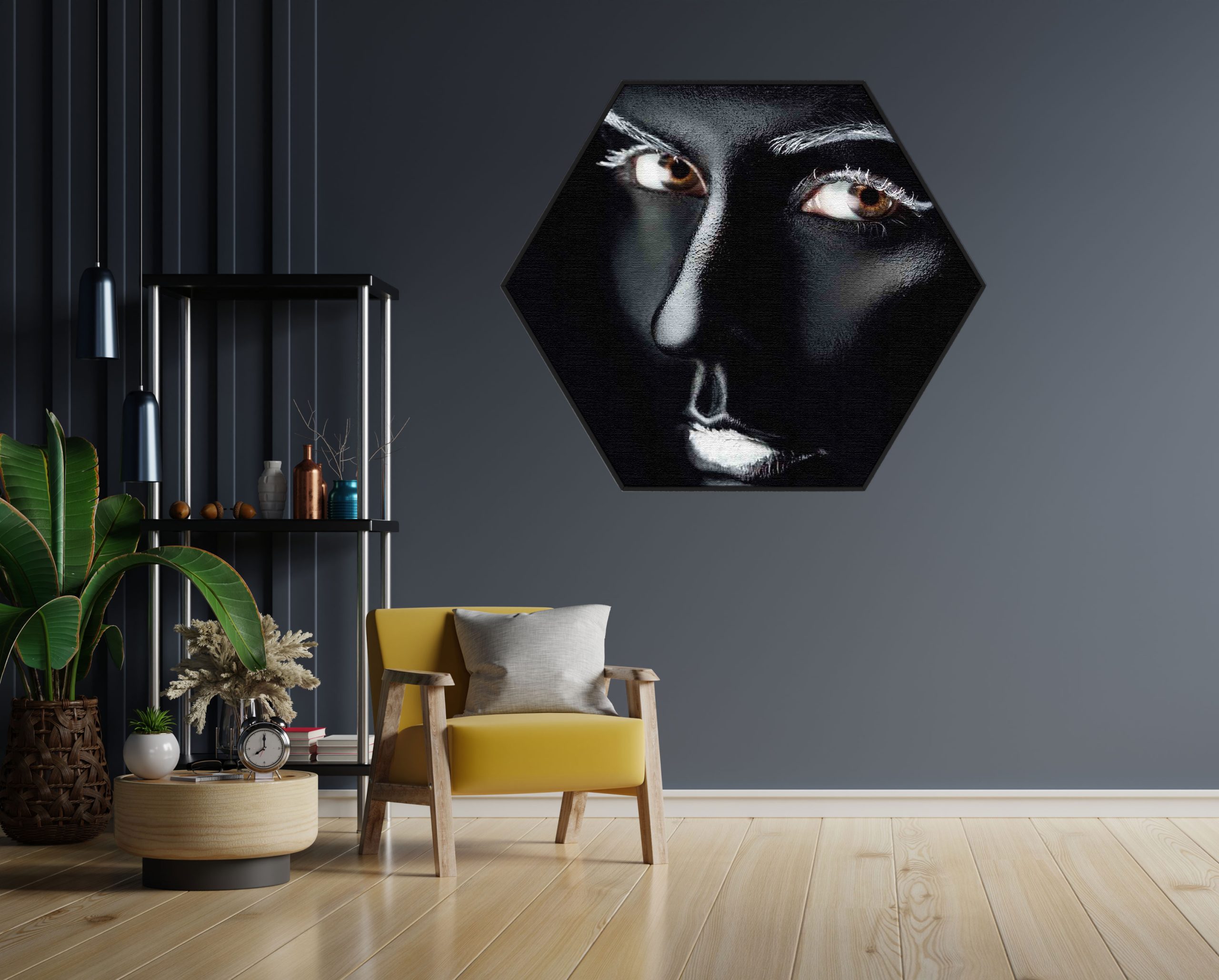 Akoestisch Schilderij Dame Zilvere Make up Hexagon Template Hexagon lifestyle 2 1 scaled 1
