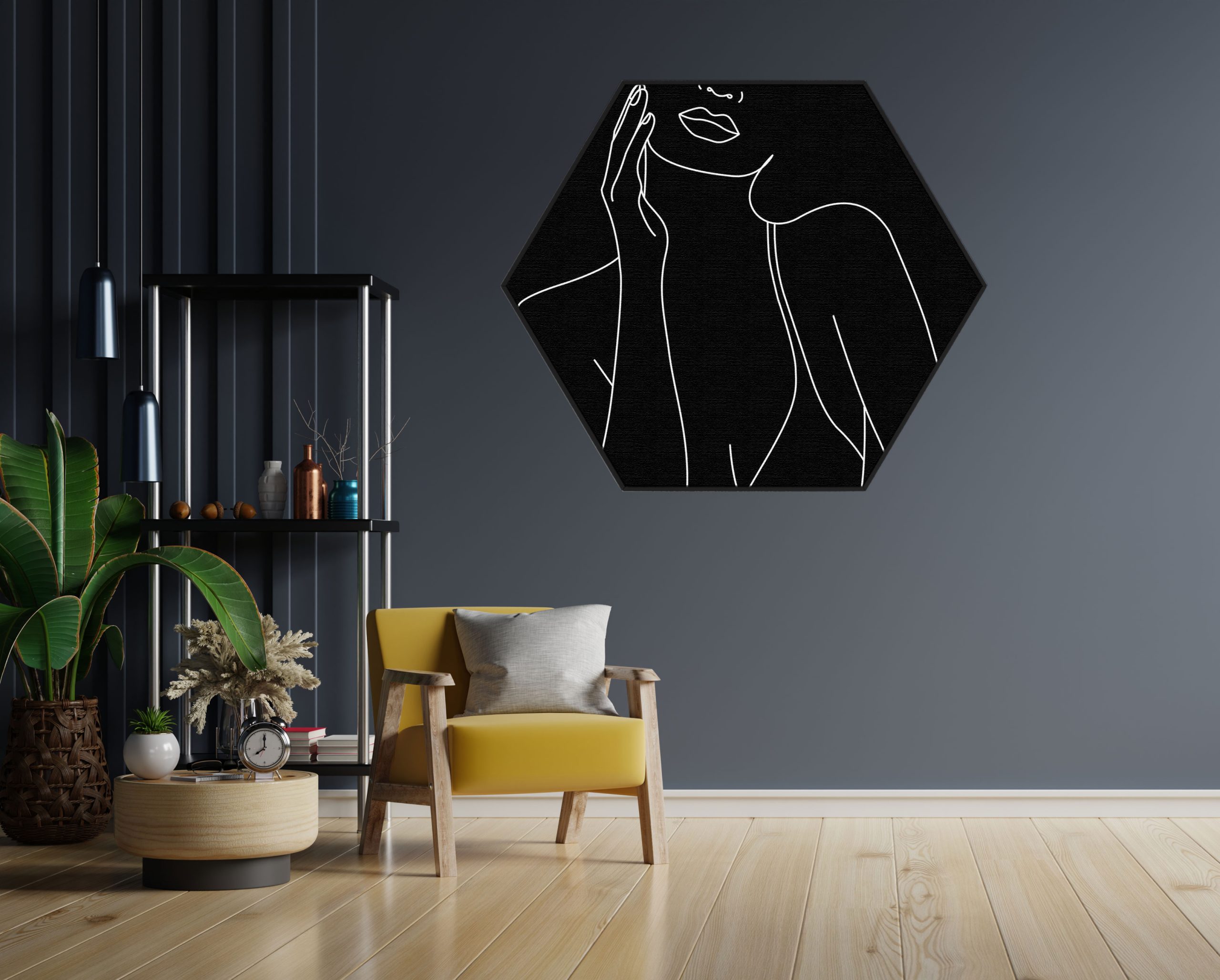 Akoestisch Schilderij Dame Gouden Make up Hexagon Template Hexagon lifestyle 20 1 scaled 1