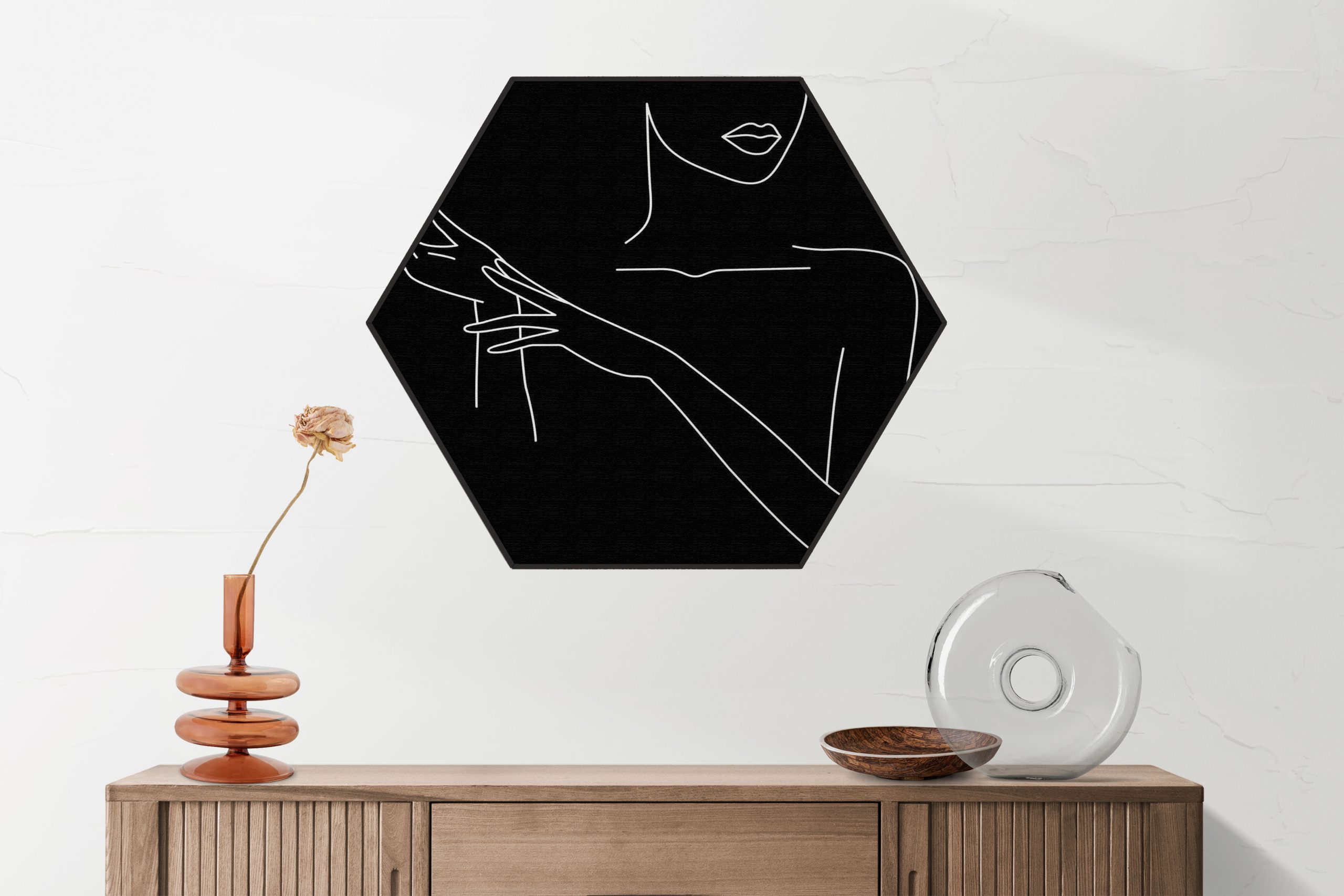 Akoestisch Schilderij Dame Gouden Make up Hexagon Template Hexagon lifestyle 21 2 scaled 1