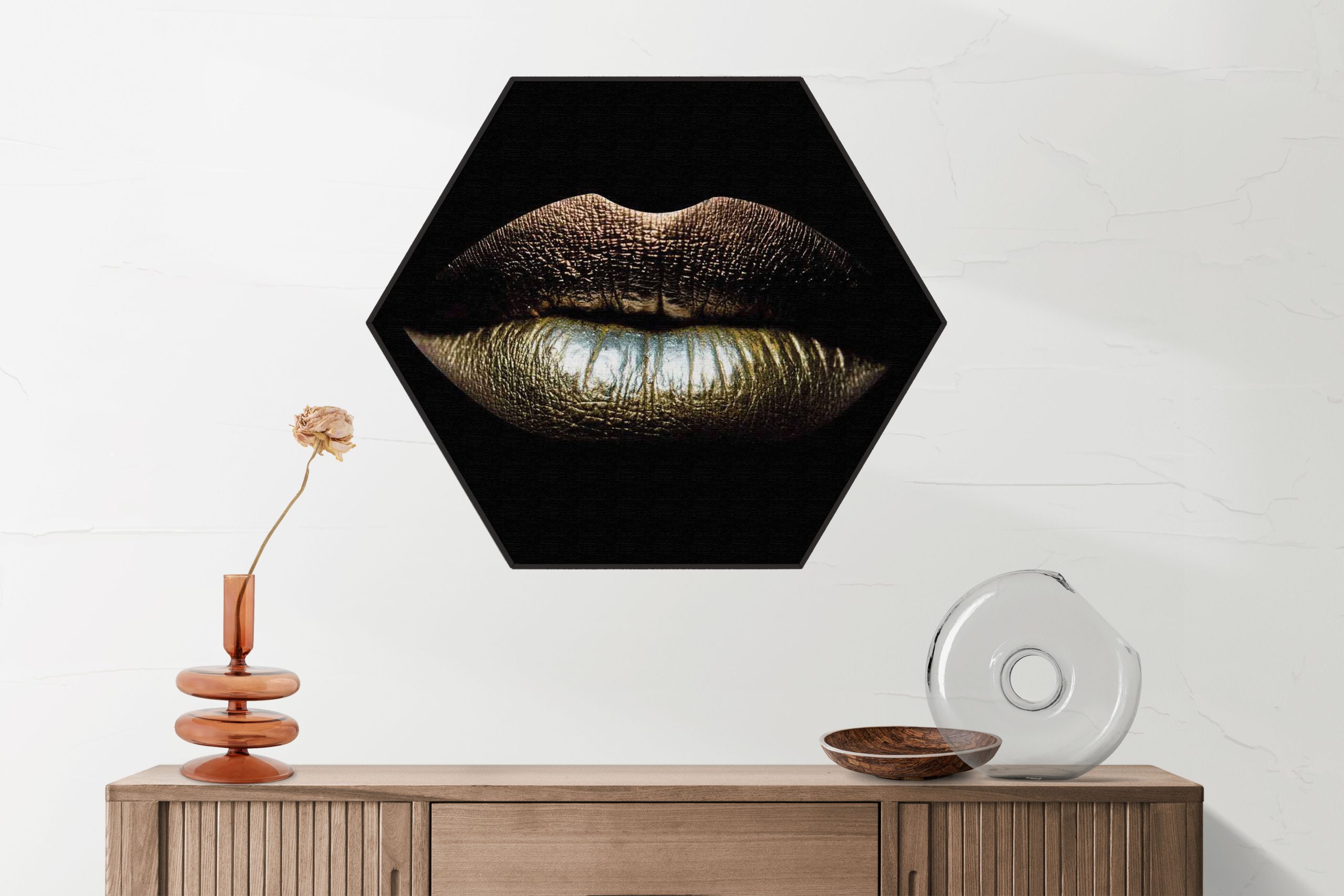 Akoestisch Schilderij Dame Gouden Make up Hexagon Template Hexagon lifestyle 3 2 scaled 1