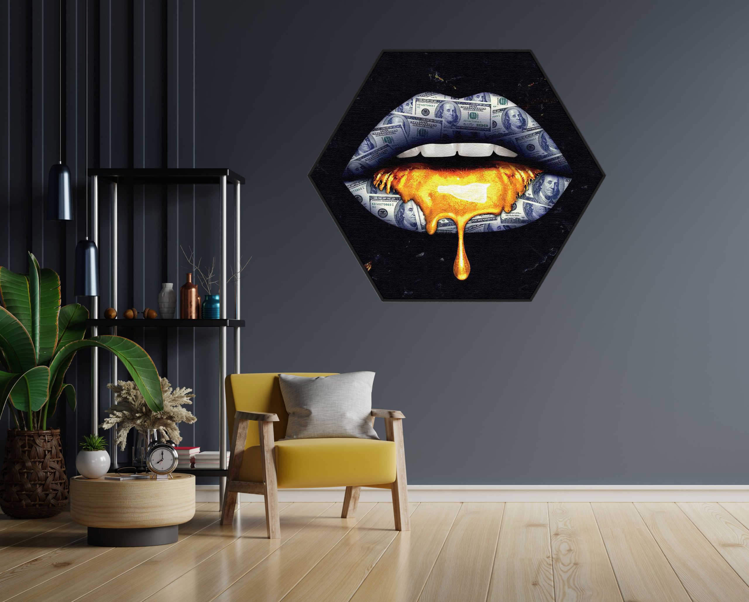 Akoestisch Schilderij Dame Gouden Make up Hexagon Template Hexagon lifestyle 5 1 scaled 1