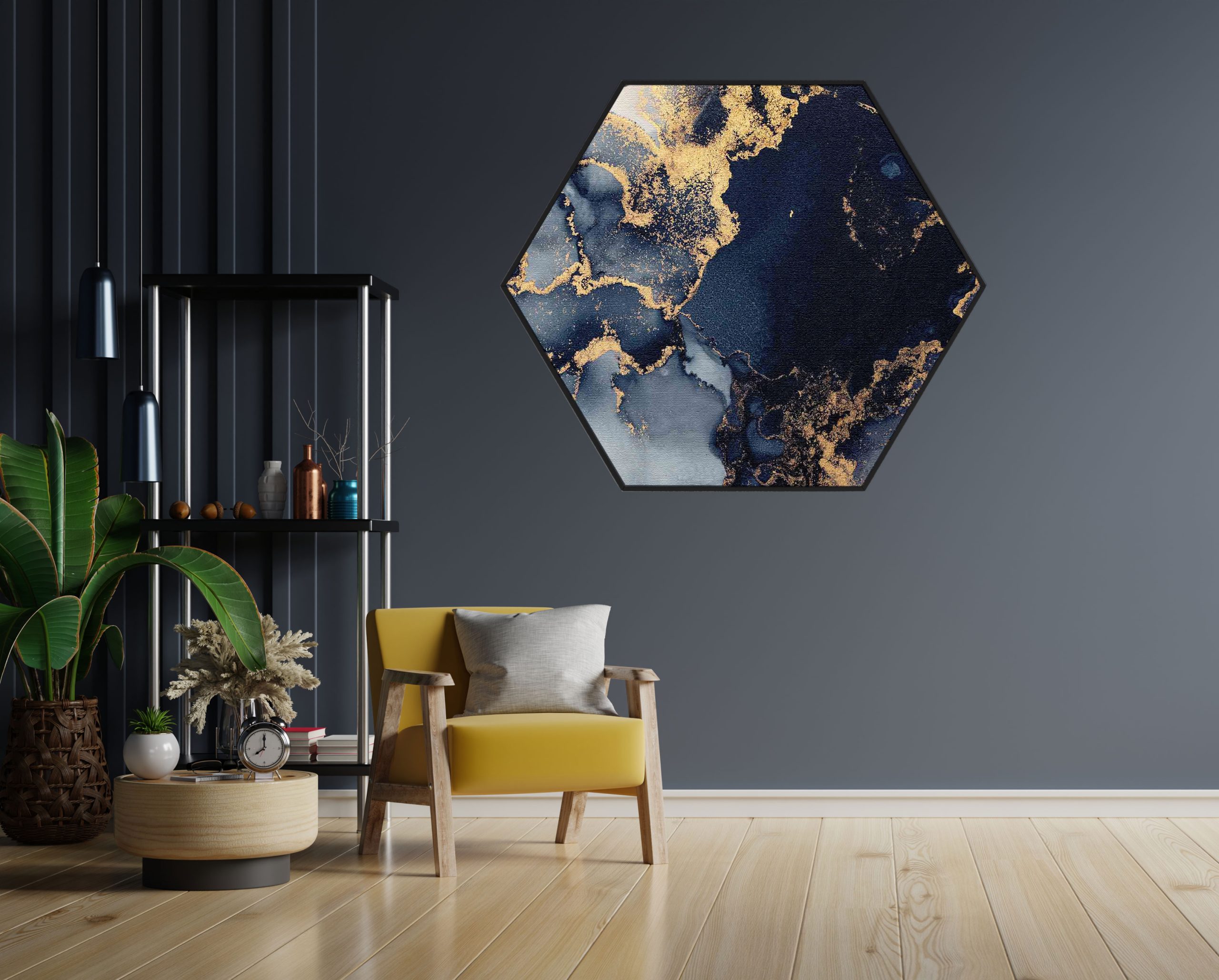 Akoestisch Schilderij Marmer Look Chique Donker Blauwtinten met Goud 02 Hexagon Template Hexagon marmer 31 1 scaled 1