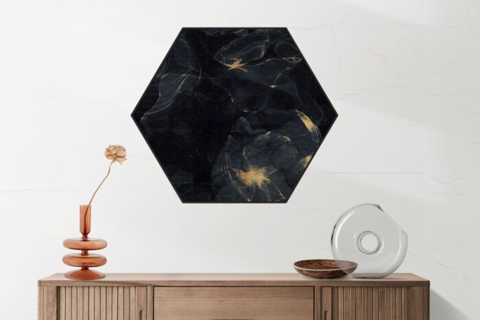 Akoestisch Schilderij Abstract Marmer Look Zwart met Goud 02 Hexagon Template Hexagon marmer 9 2 scaled 1