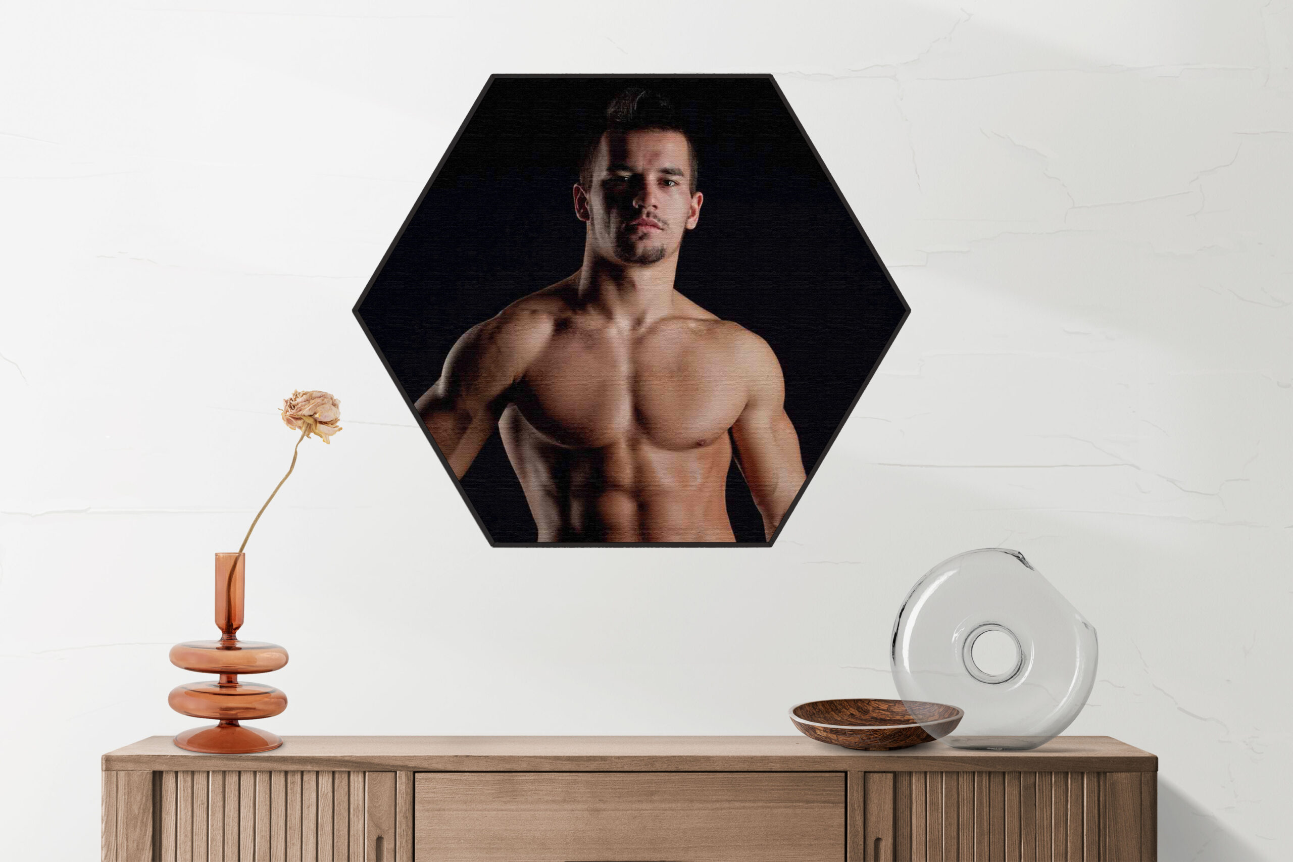 Akoestisch Schilderij Man Met Ontbloot Bovenlichaam Hexagon Template Hexagon mensen 29 2 scaled 1