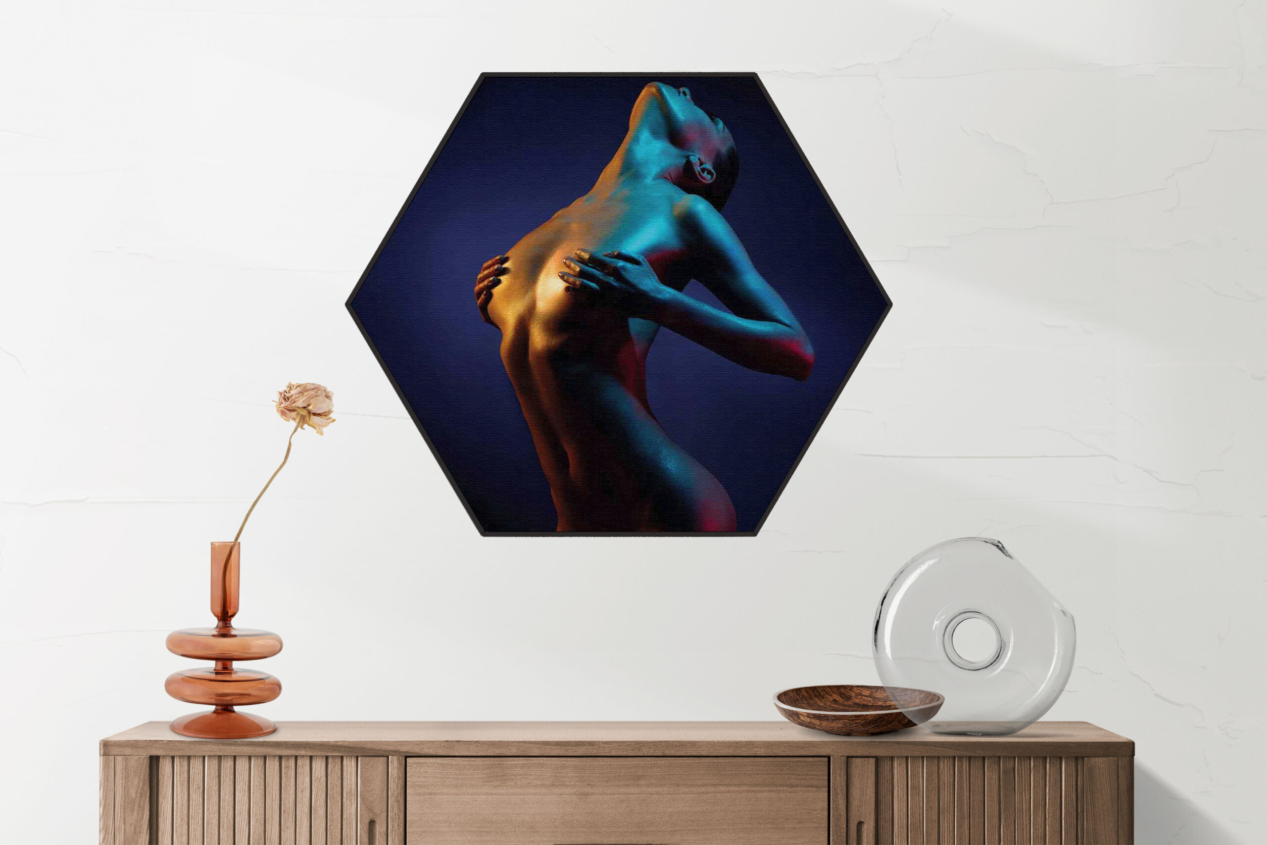 Akoestisch Schilderij Artistieke Mooie Vrouw Goud 01 Hexagon Template Hexagon mensen 31 2 scaled 1
