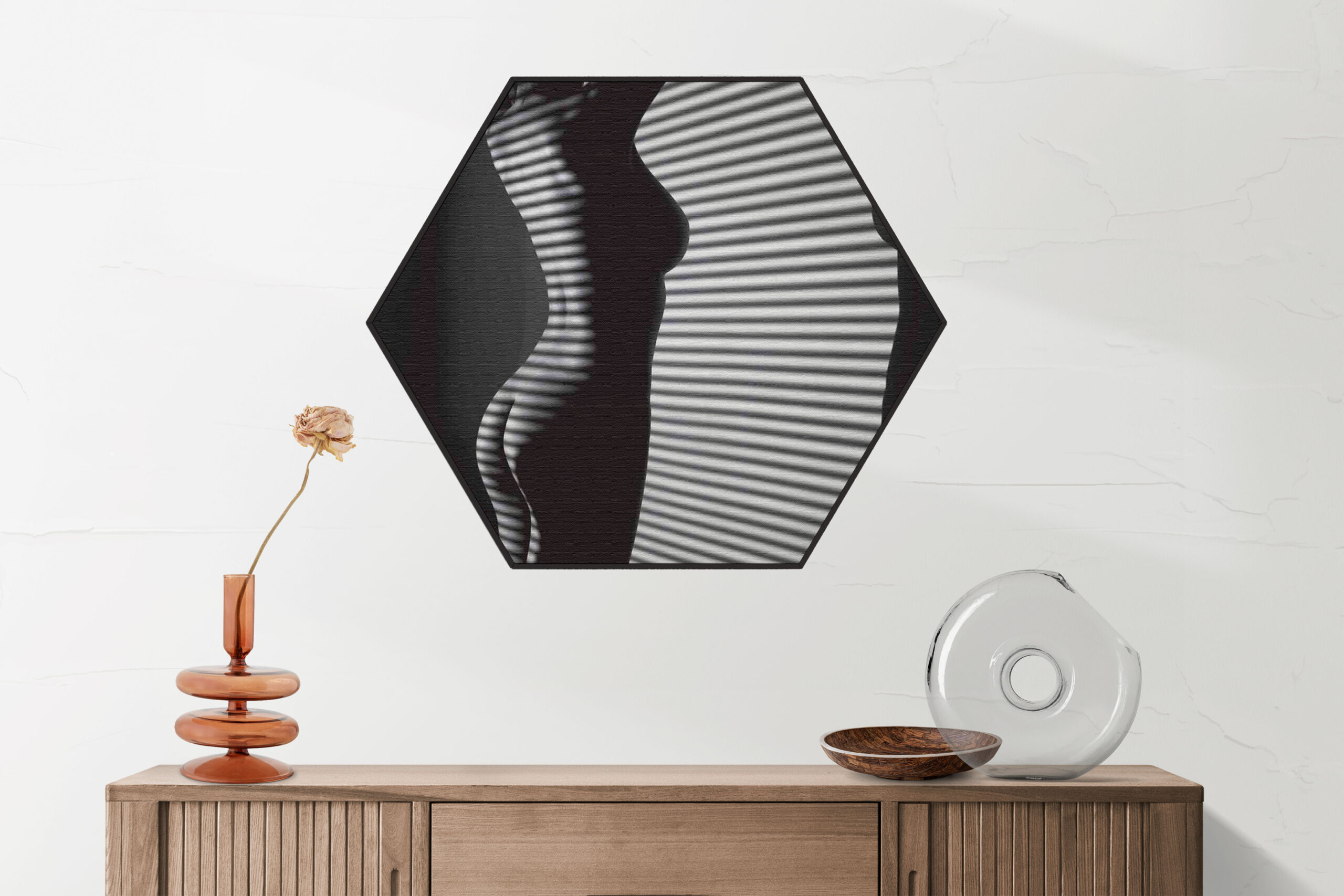 Akoestisch Schilderij Blote Vrouw Achter Jaloezie 01 Hexagon Template Hexagon mensen 32 2 scaled 1