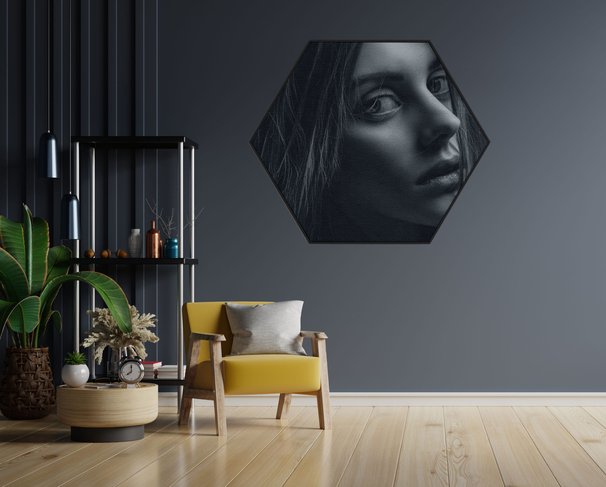 Akoestisch Schilderij Mooie Vrouw in Het Duister Hexagon Template Hexagon mensen 5 1 scaled 1