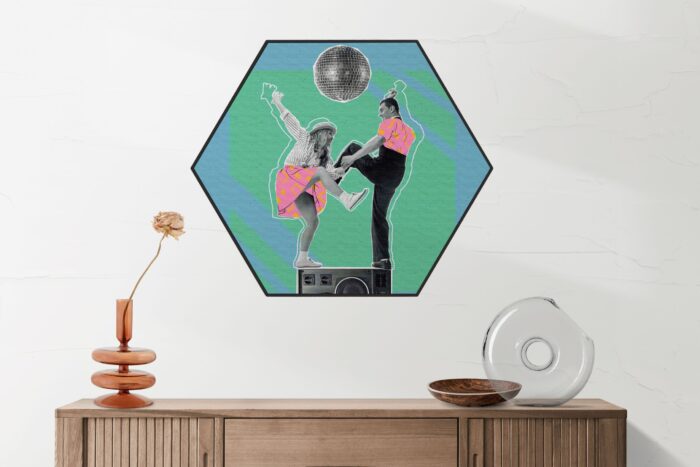 Akoestisch Schilderij The Dancing Disco Hexagon Template Hexagon muziek 1 2 scaled 1