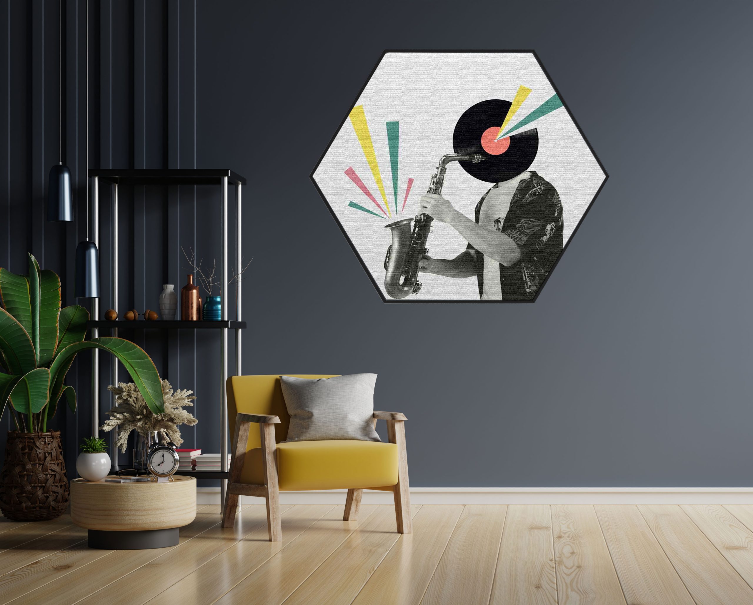 Akoestisch Schilderij De saxofoon Hexagon Template Hexagon muziek 11 1 scaled 1