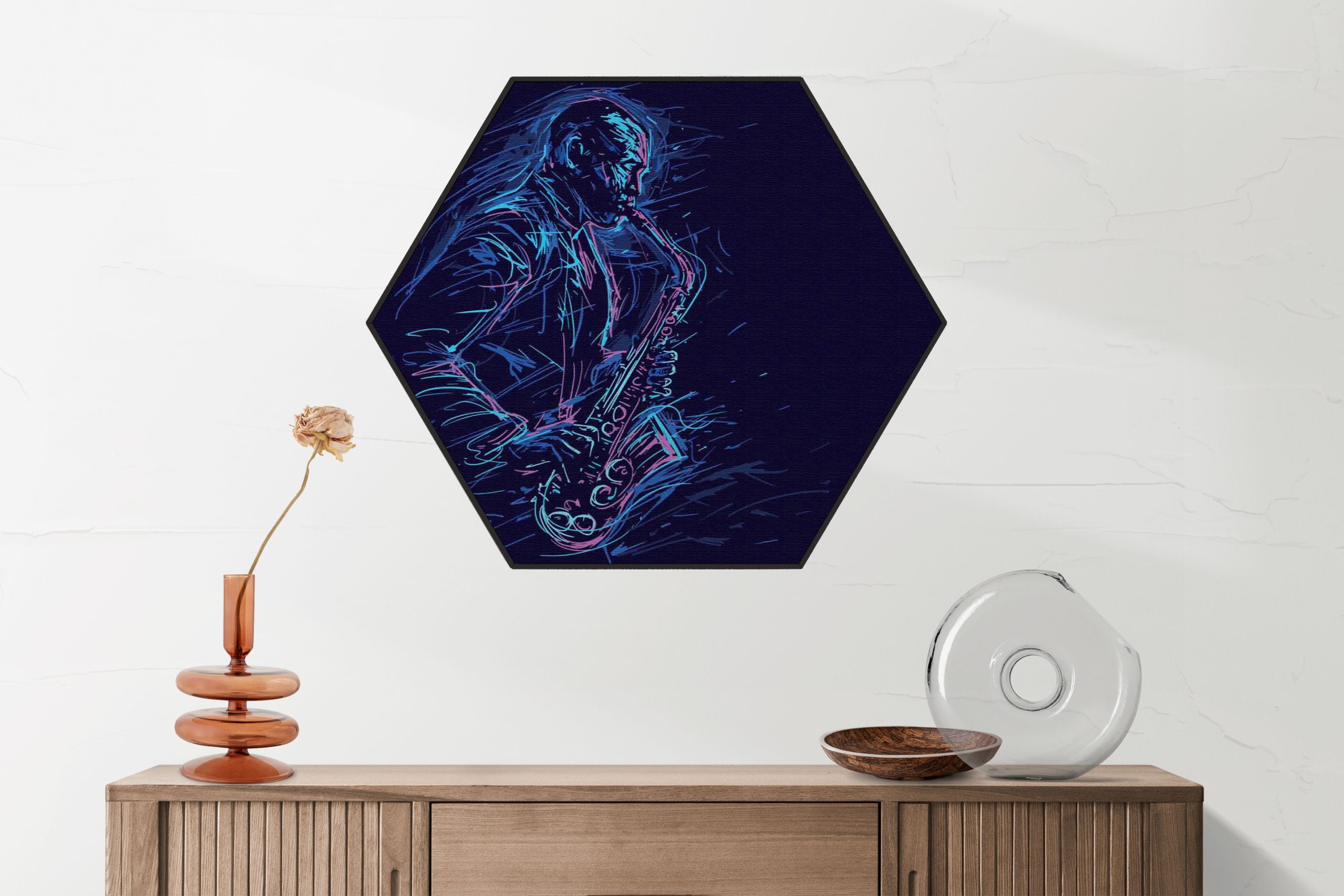 Akoestisch Schilderij De saxofoon Hexagon Template Hexagon muziek 15 1 scaled 1