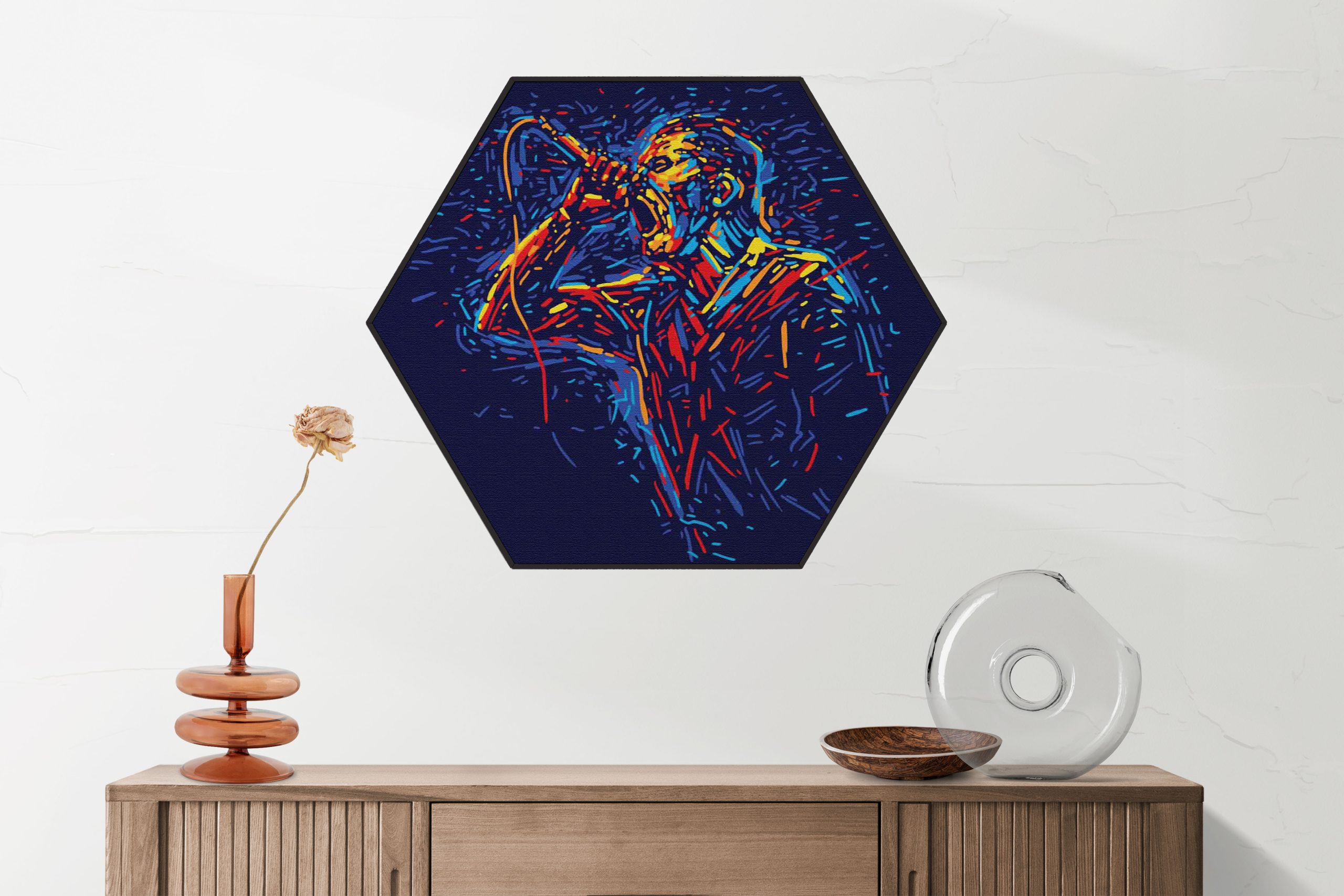 Akoestisch Schilderij De saxofoon Hexagon Template Hexagon muziek 16 2 scaled 1