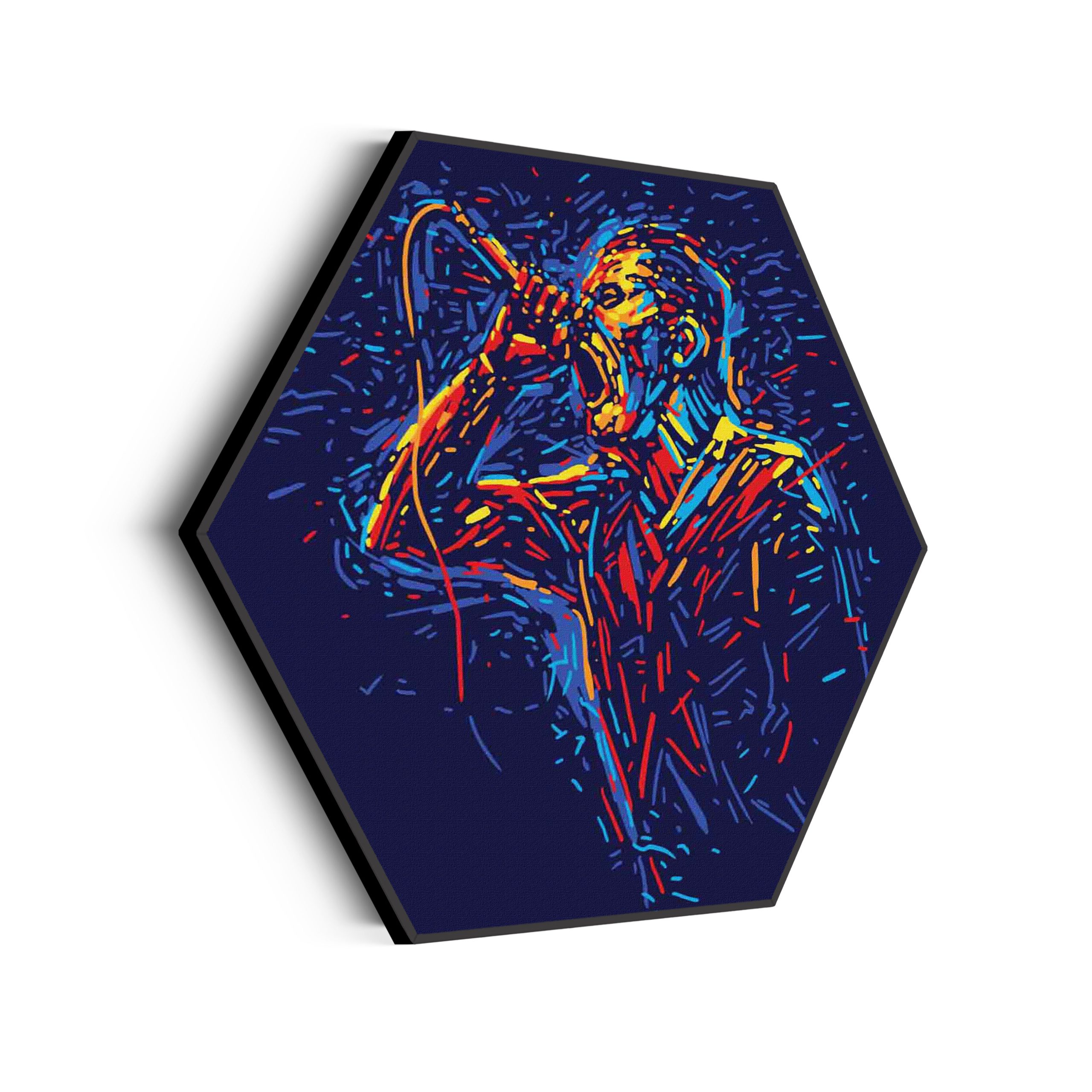 Akoestisch Schilderij Kleurrijke Zanger 01 Hexagon Template Hexagon muziek 16 scaled 1