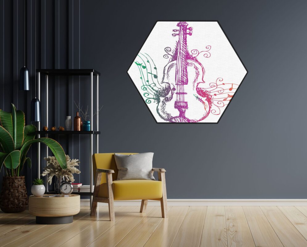 De Magie van Schilderijen in de Woonkamer: Tips voor het Perfecte Kunstwerk Template Hexagon muziek 19 1 scaled 1