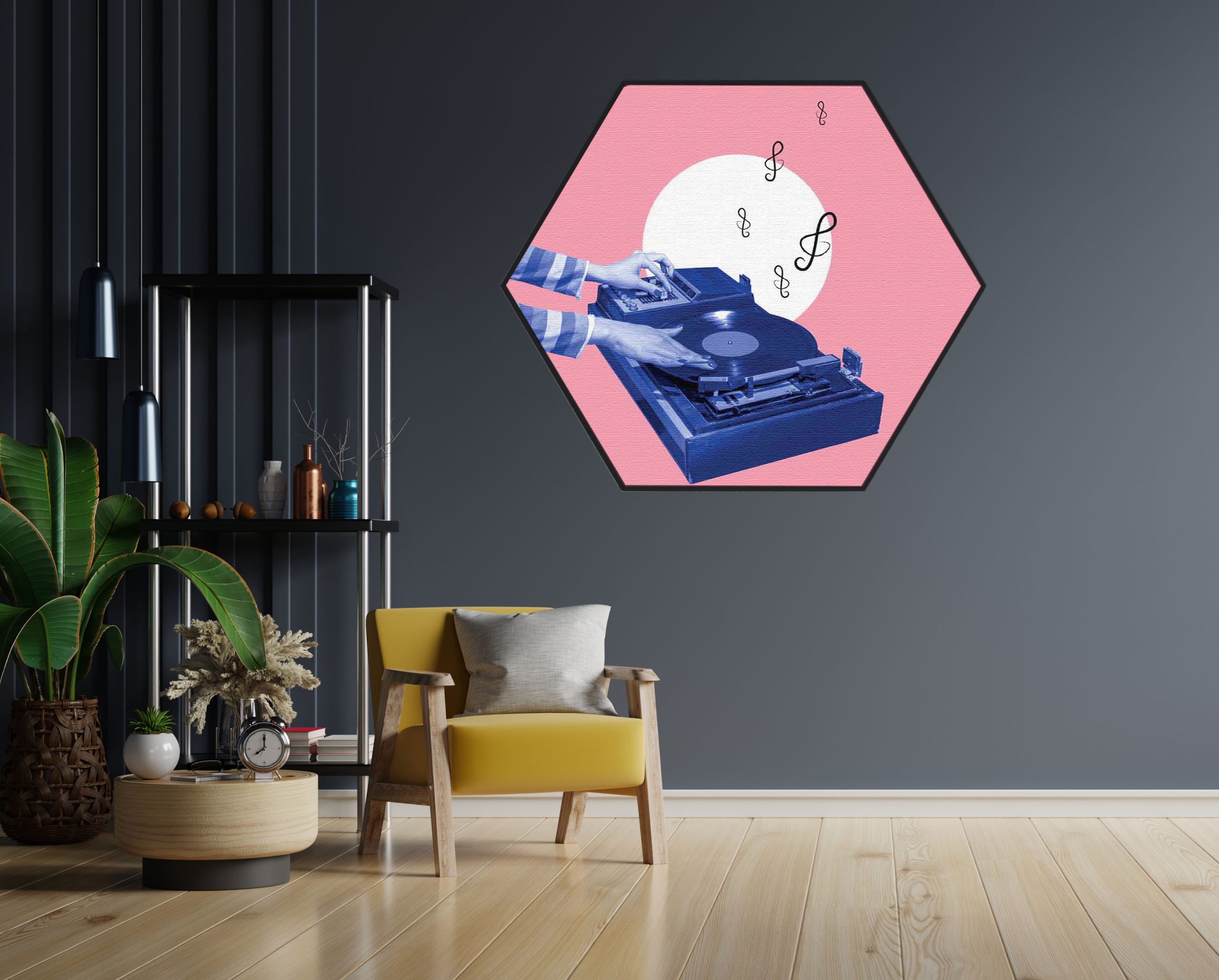 Akoestisch Schilderij Platendraaier Hexagon Template Hexagon muziek 3 1 scaled 1