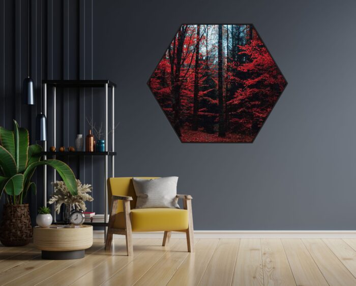 Akoestisch Schilderij Het rode bos Hexagon Template Hexagon natuur 12 1 scaled 1