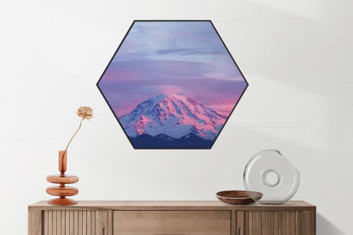 Akoestisch Schilderij Natuurlijke zons ondergang op witte berg Hexagon Template Hexagon natuur 41 2 scaled 1