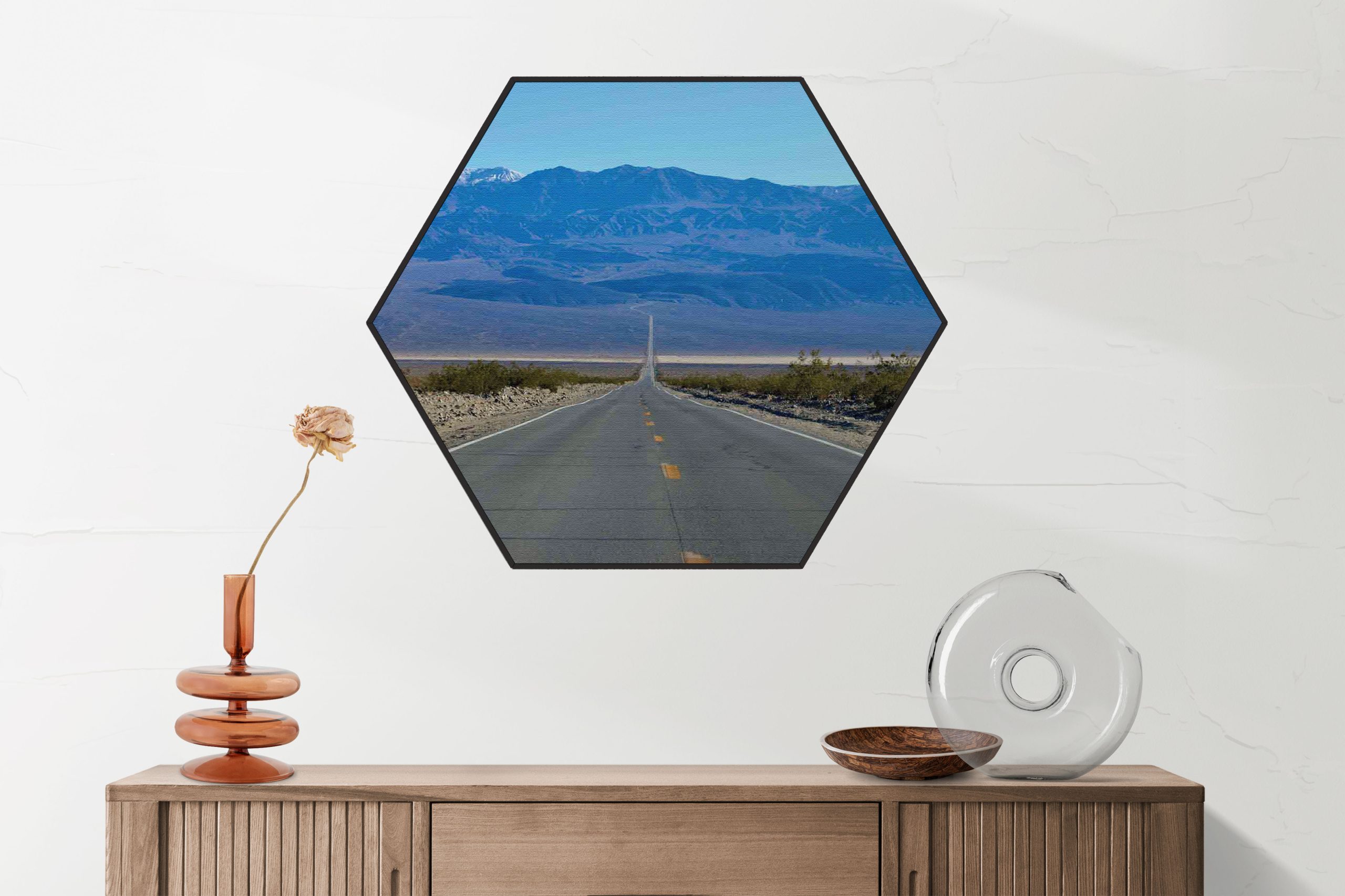 Akoestisch Schilderij The road in Deathvalley Hexagon Template Hexagon natuur 5 2 scaled 1