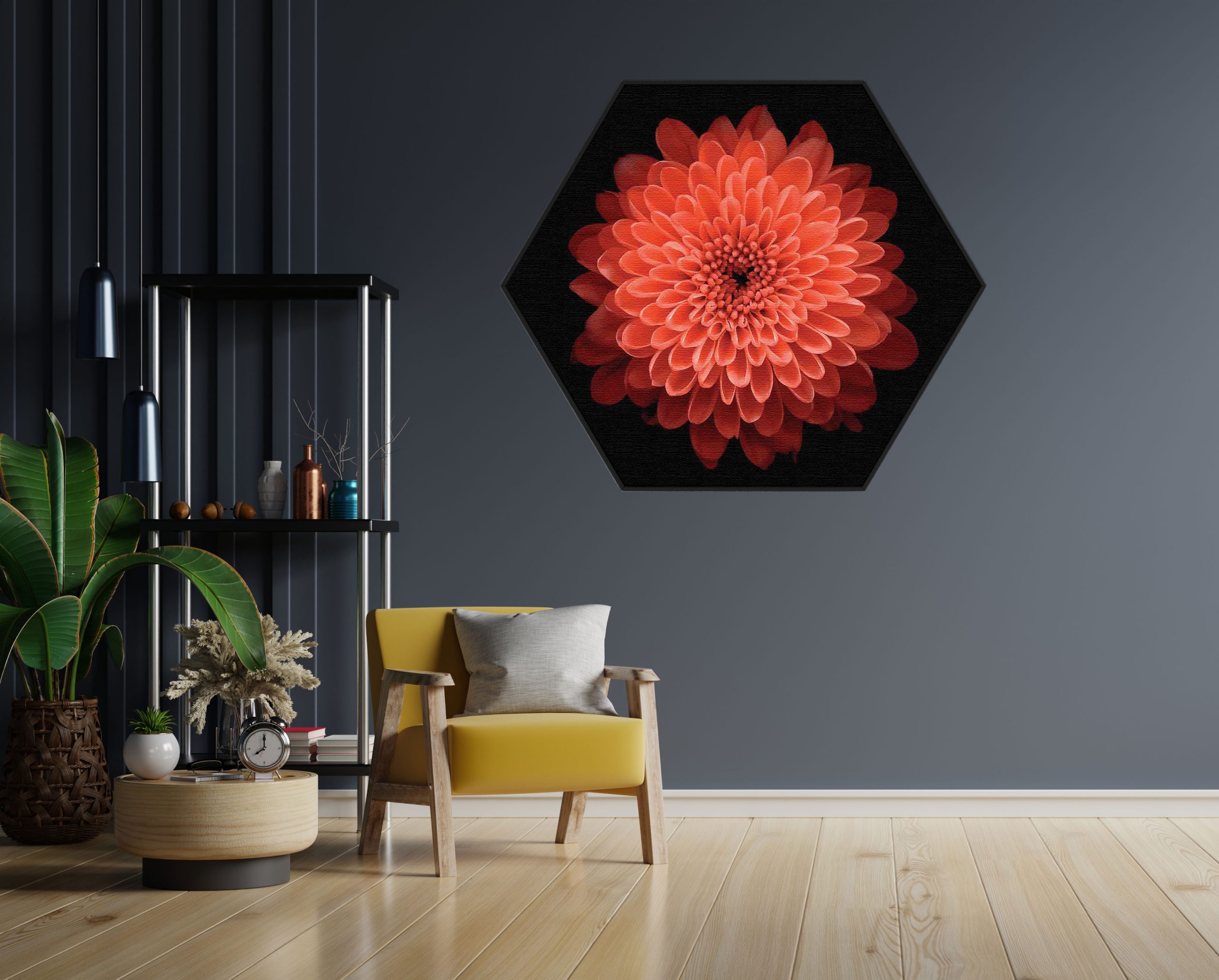 Akoestisch Schilderij Oranje Dahlia Hexagon Template Hexagon natuur 53 1 scaled 1